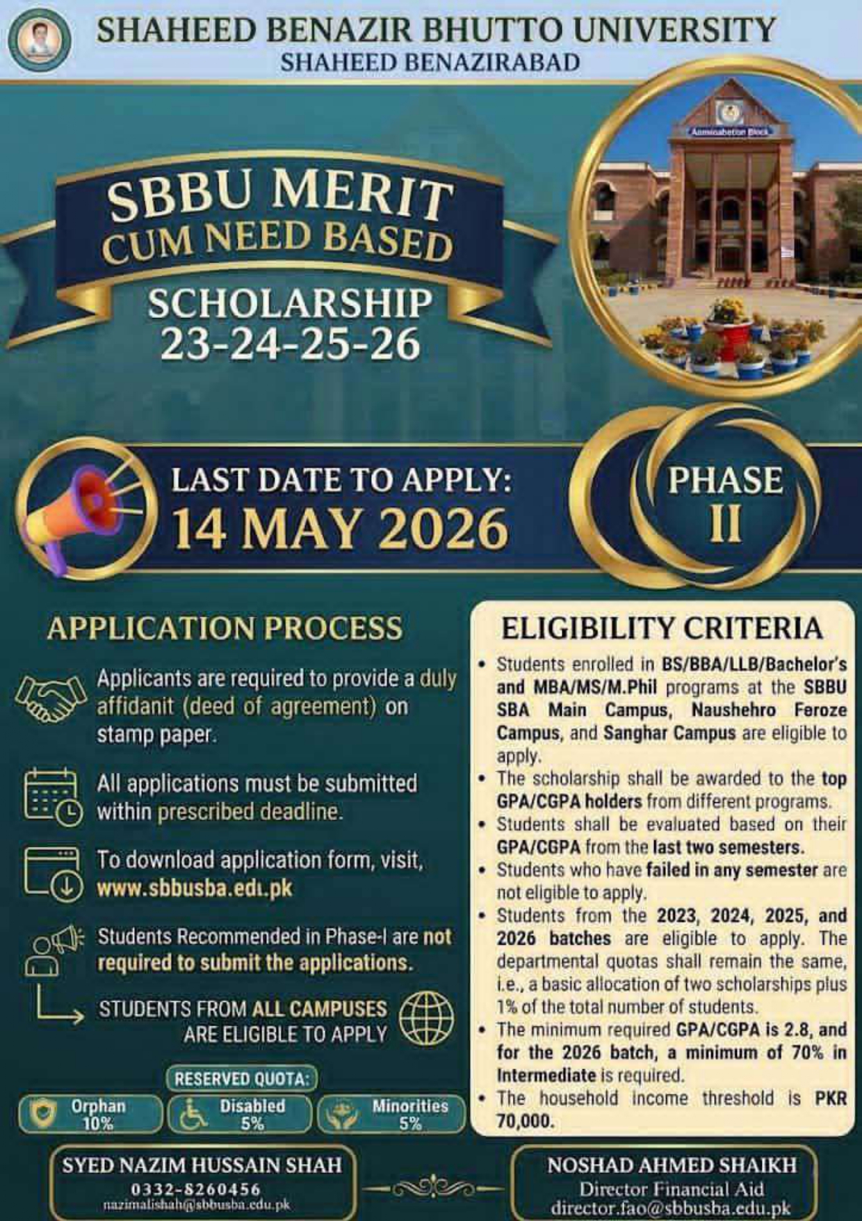 SBBU Merit Cum Need Based Scholarships 2026 Announced