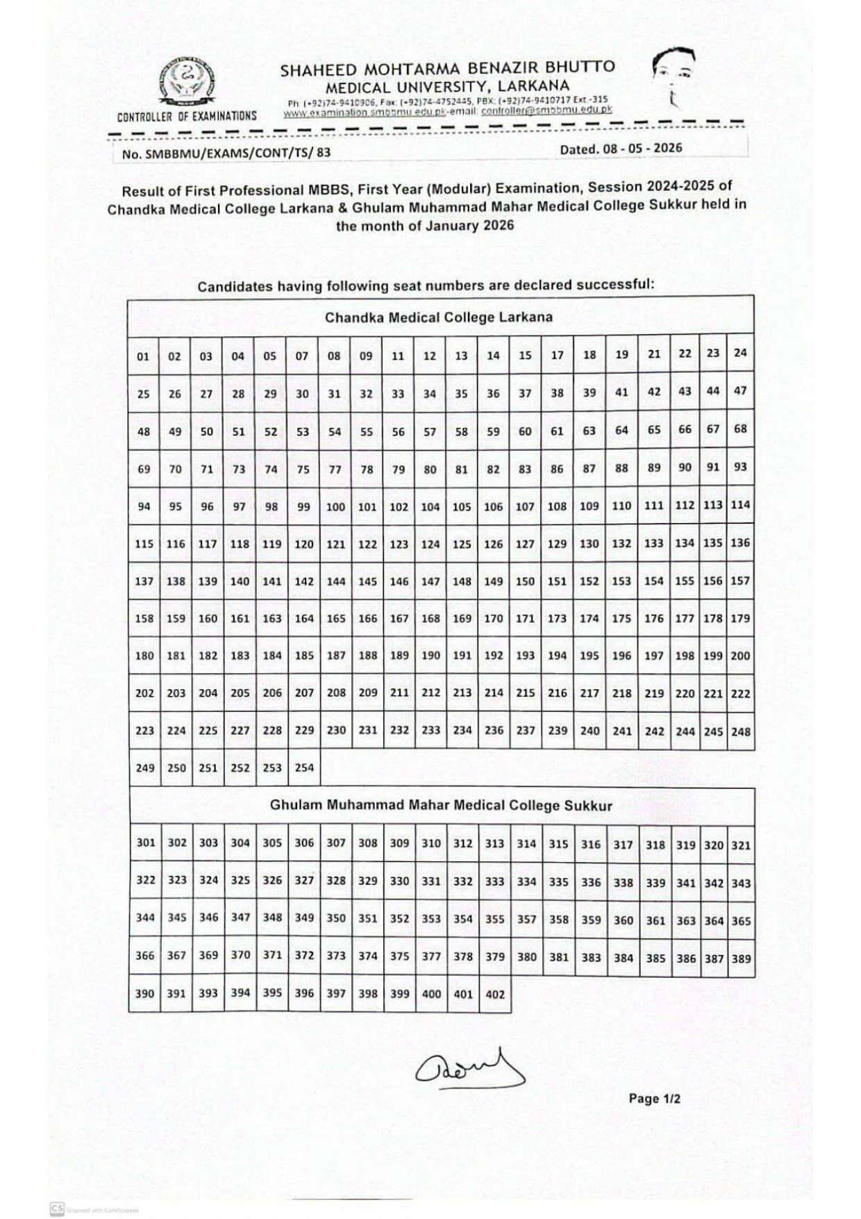 SMBBMU Result 2026 Announced for MBBS 1st Year Modular Exams