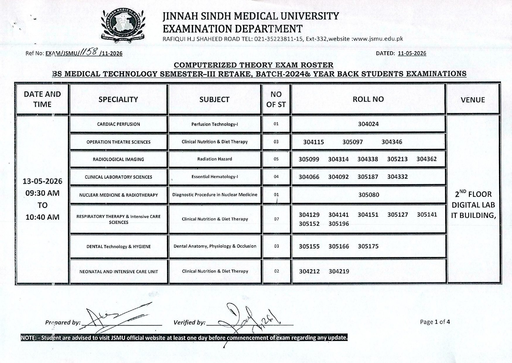 JSMU Date Sheet 2026 for BSMT Semester III Retake Exams Released