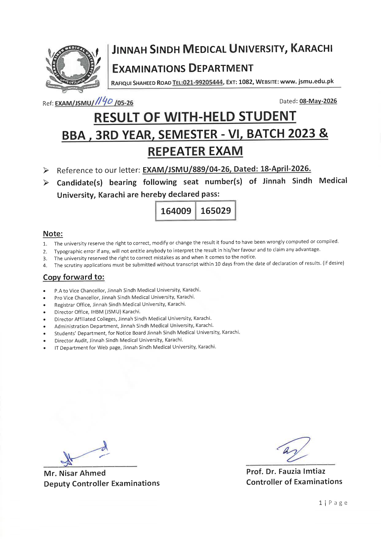 JSMU Result 2026 for BBA 3rd and 4th Year Exams Announced