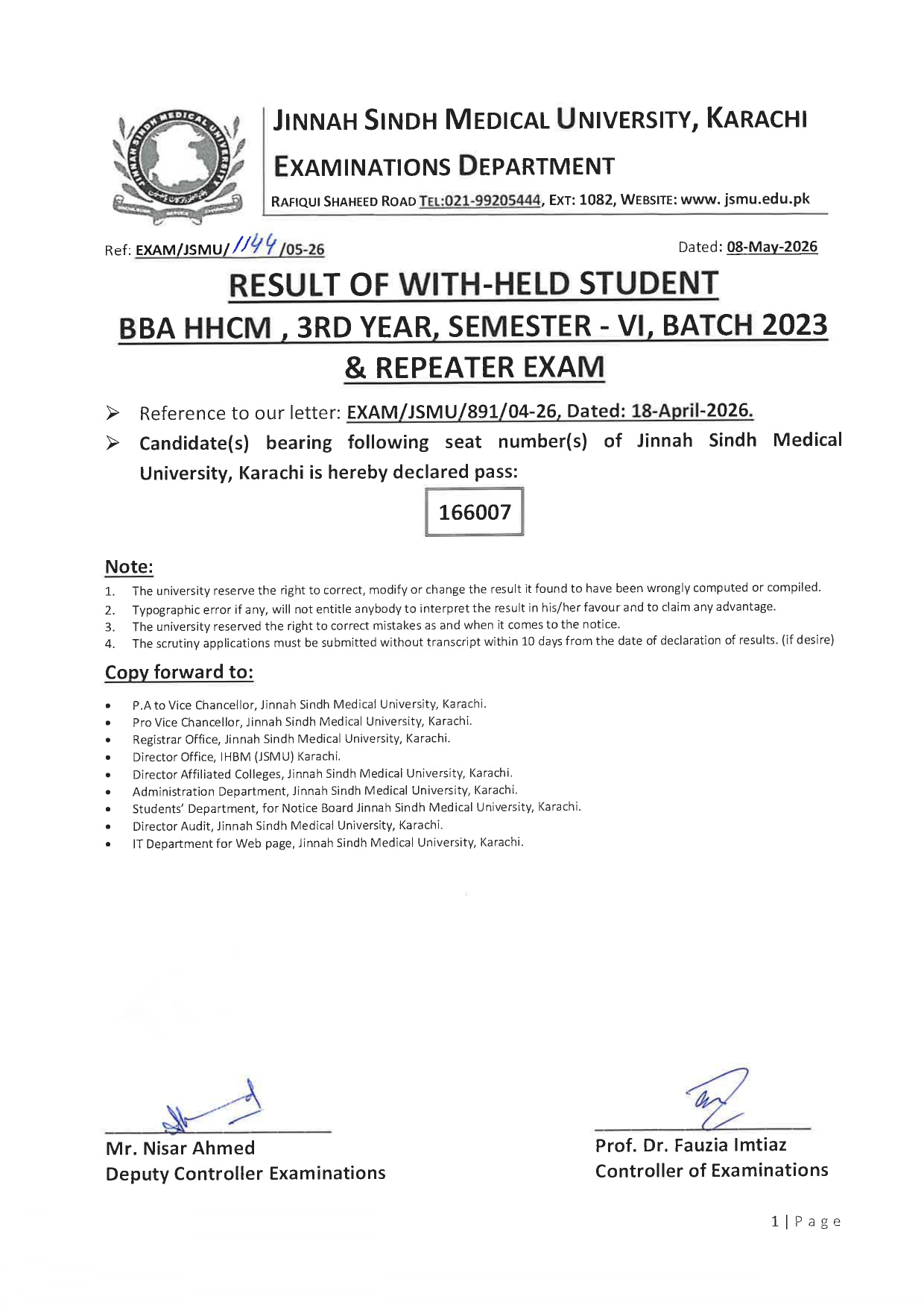 JSMU BBA HHCM Program Result 2026 Announced JSMU BBA HHCM Program Result 2026 Announced
