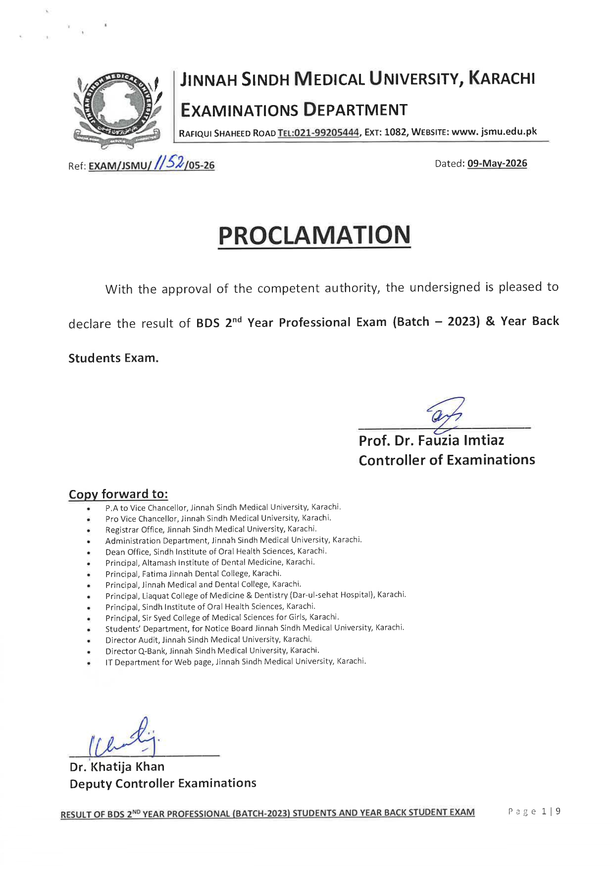 JSMU Result 2026 for BDS 2nd Year Batch 2023 & YB Prof Exams Released