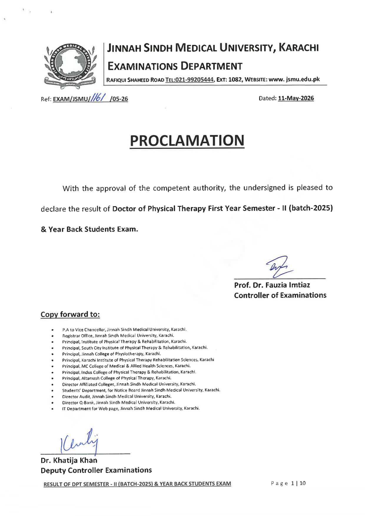 JSMU Result 2026 for Doctor of Physical Therapy Programs Released JSMU Result 2026 for Doctor of Physical Therapy Programs Released