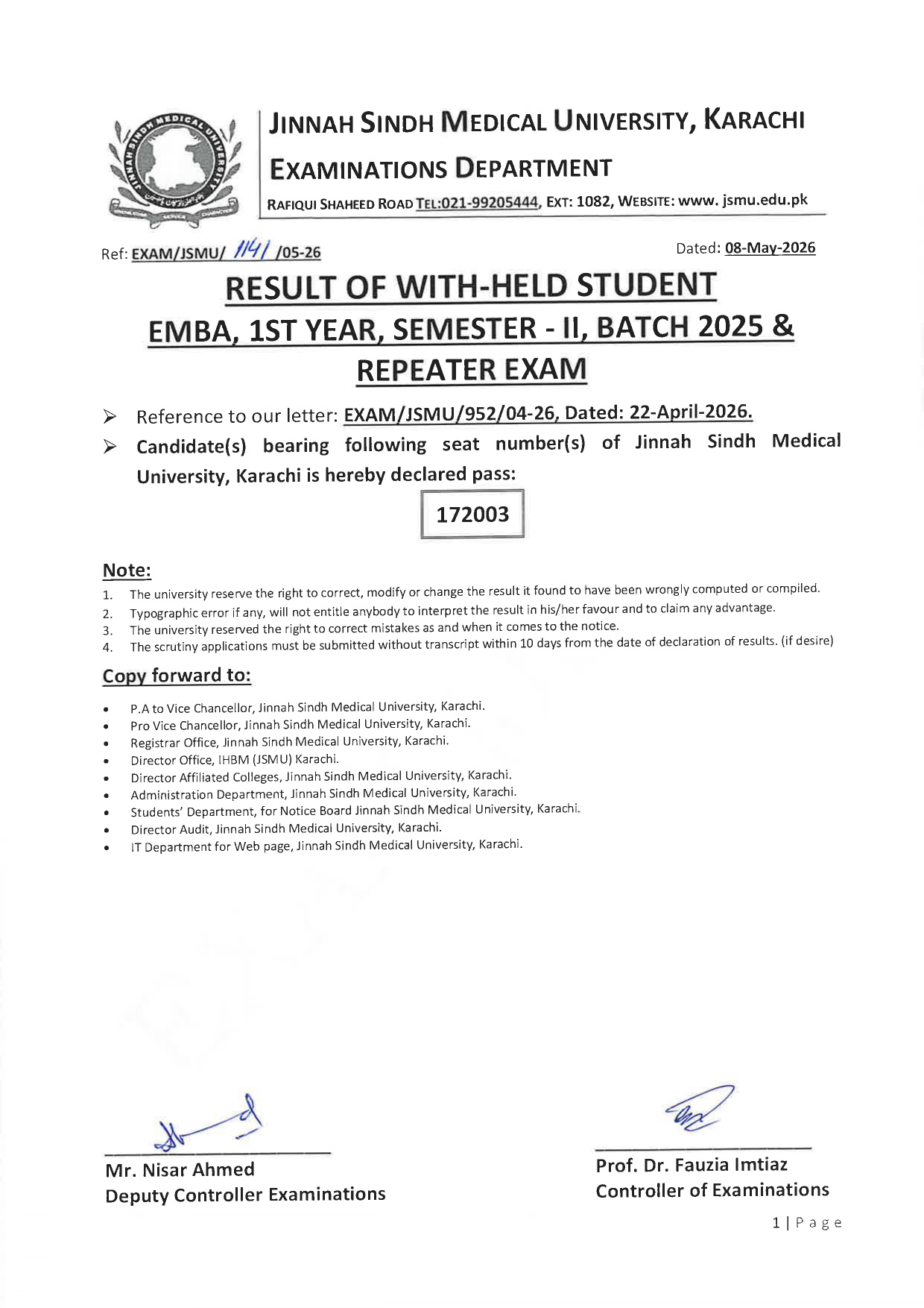 JSMU With Held Student EMBA 1ST Year Semester II Exam Result Released JSMU With Held Student EMBA 1ST Year Semester II Exam Result Released