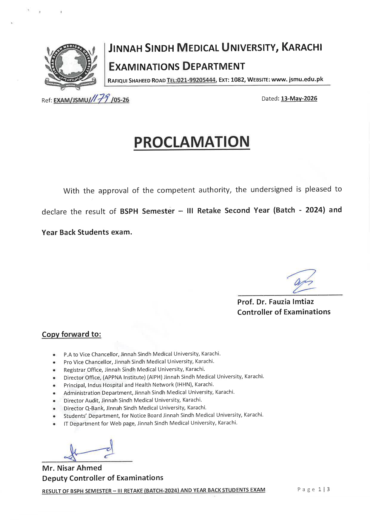 JSMU Result 2026 Announced for BSPH Retake Exams