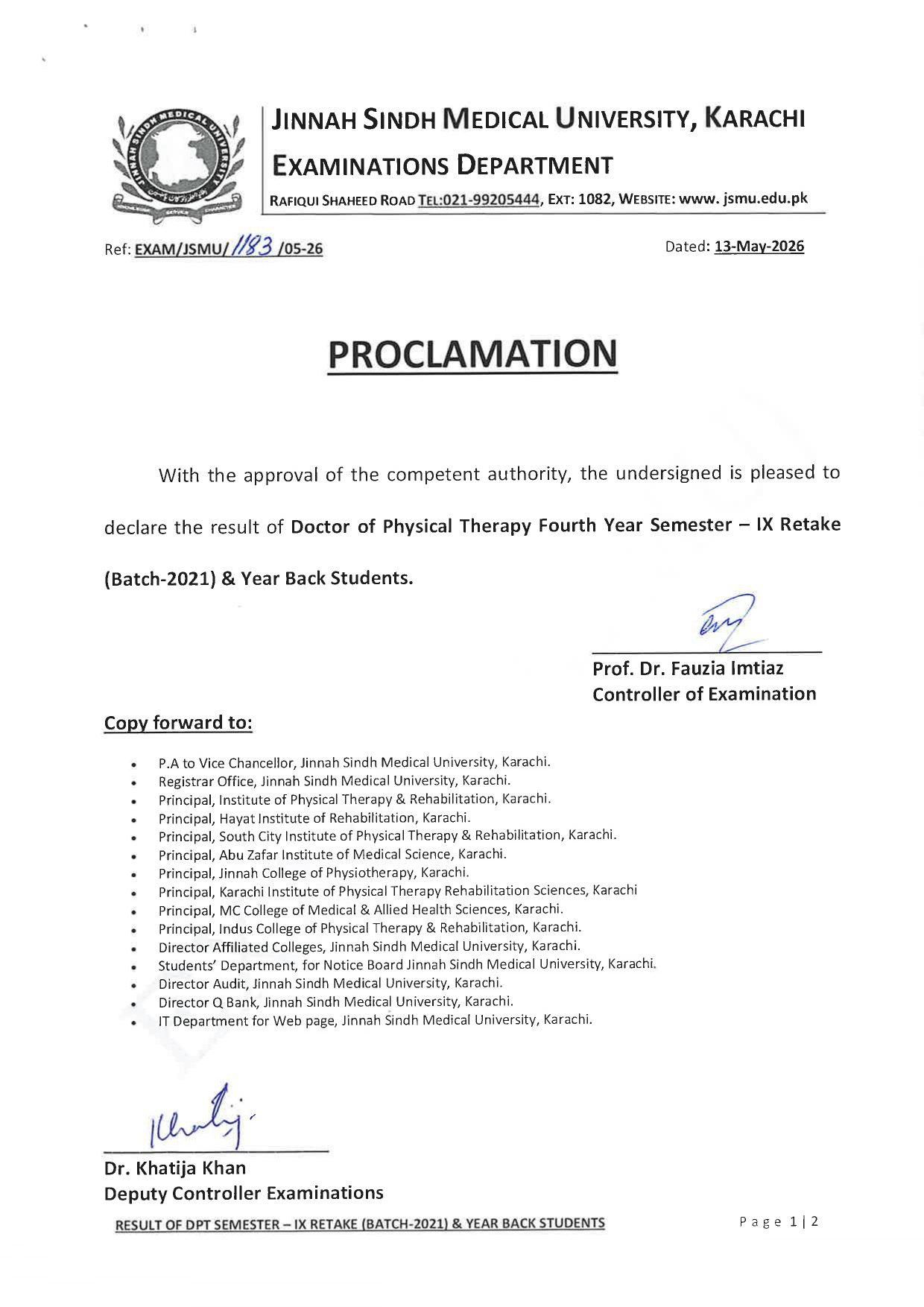 JSMU Result 2026 Announced for DPT Semester IX Retake Exams