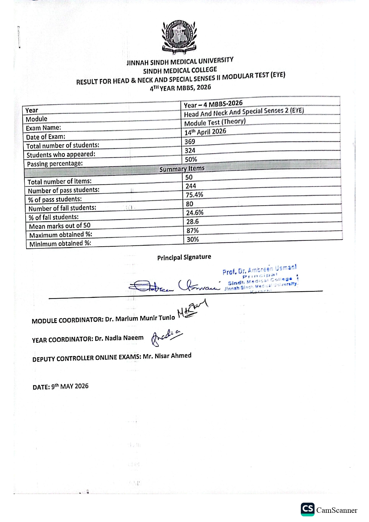 JSMU Result 2026 Announced for 4th Year MBBS Modular Test