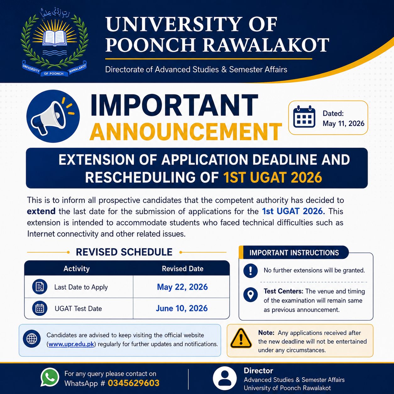 UPR 1st UGAT Schedule for Admissions 2026 Released UPR 1st UGAT Schedule for Admissions 2026 Released