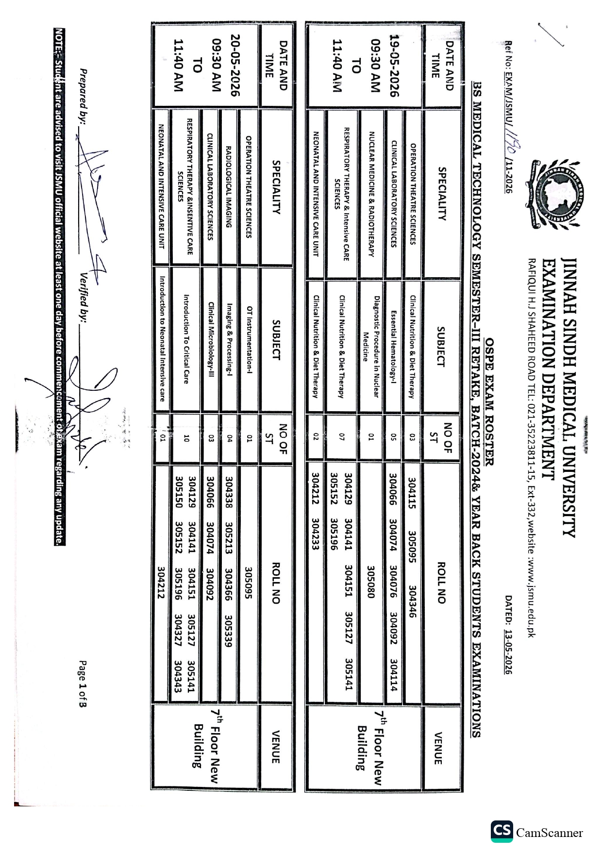 JSMU BSMT Program Exams Date Sheet 2026 Announced JSMU BSMT Program Exams Date Sheet 2026 Announced