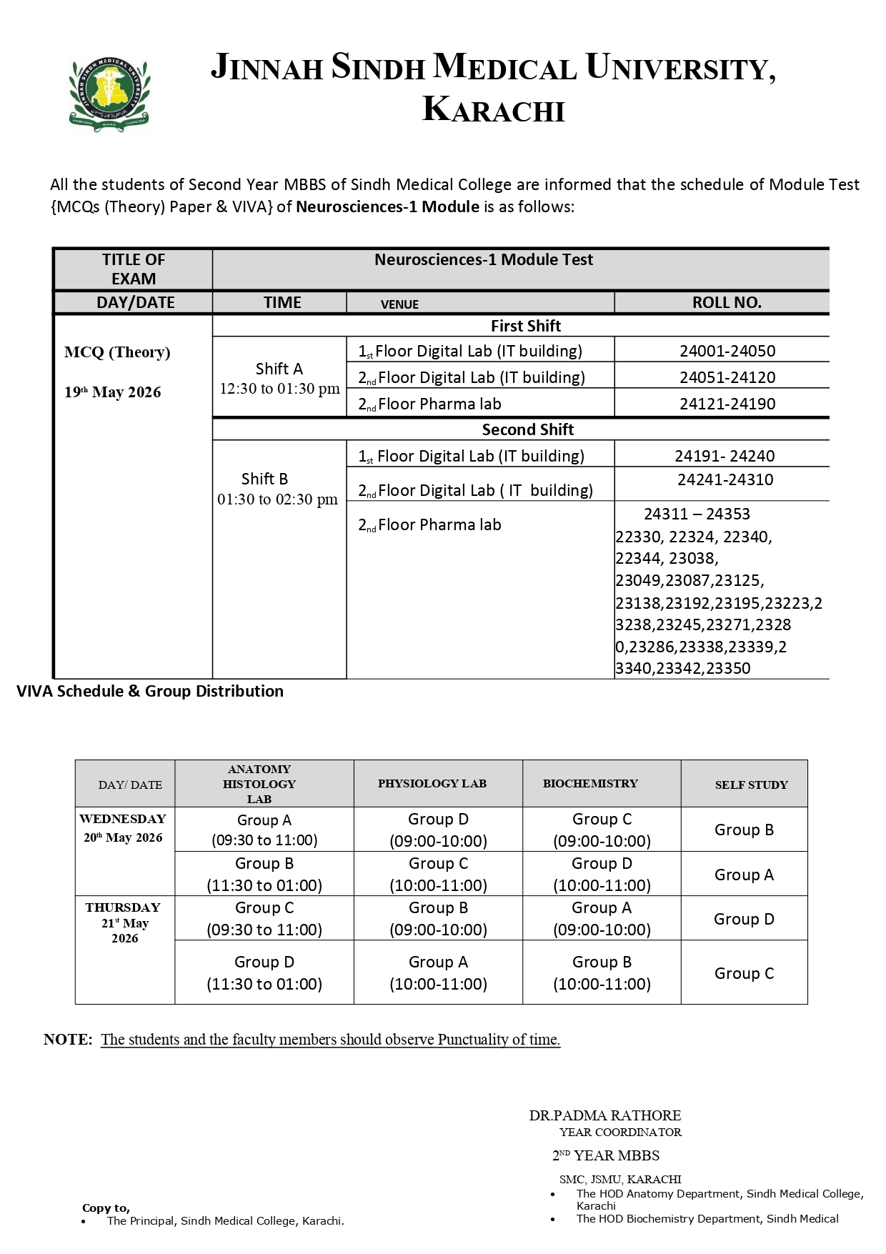 JSMU Date Sheet 2026 Announced for 2nd Year MBBS