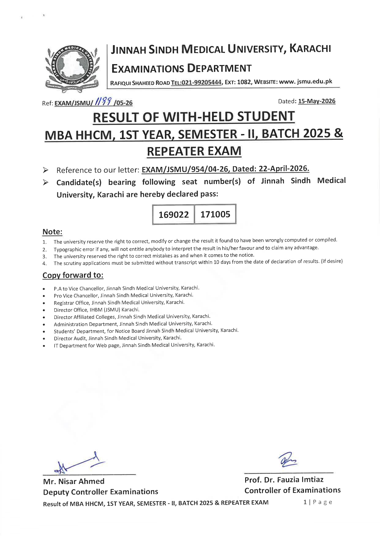 JSMU Result 2026 Released for MBA HHCM Program Exams