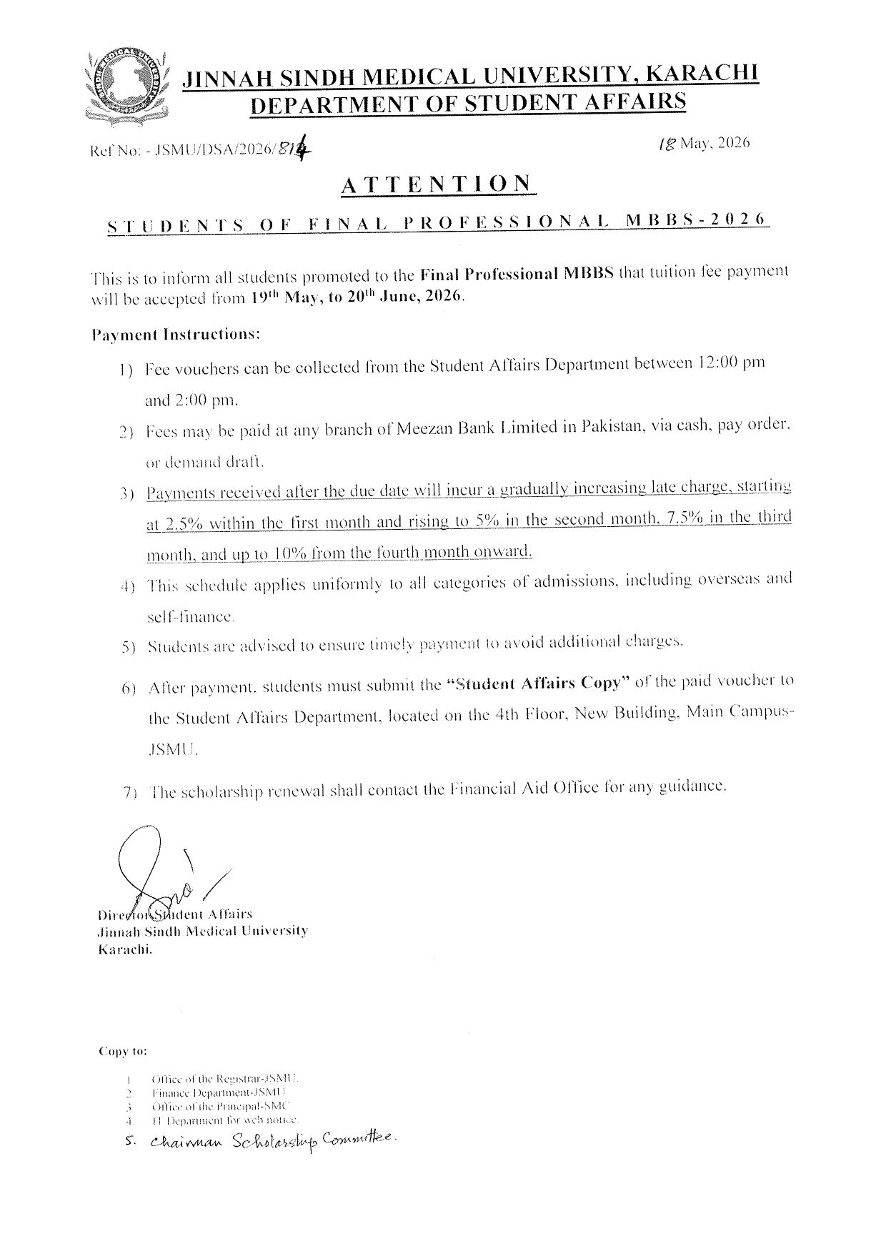 JSMU Fee Notice 2026 for Final Professional MBBS Students Announced JSMU Fee Notice 2026 for Final Professional MBBS Students Announced