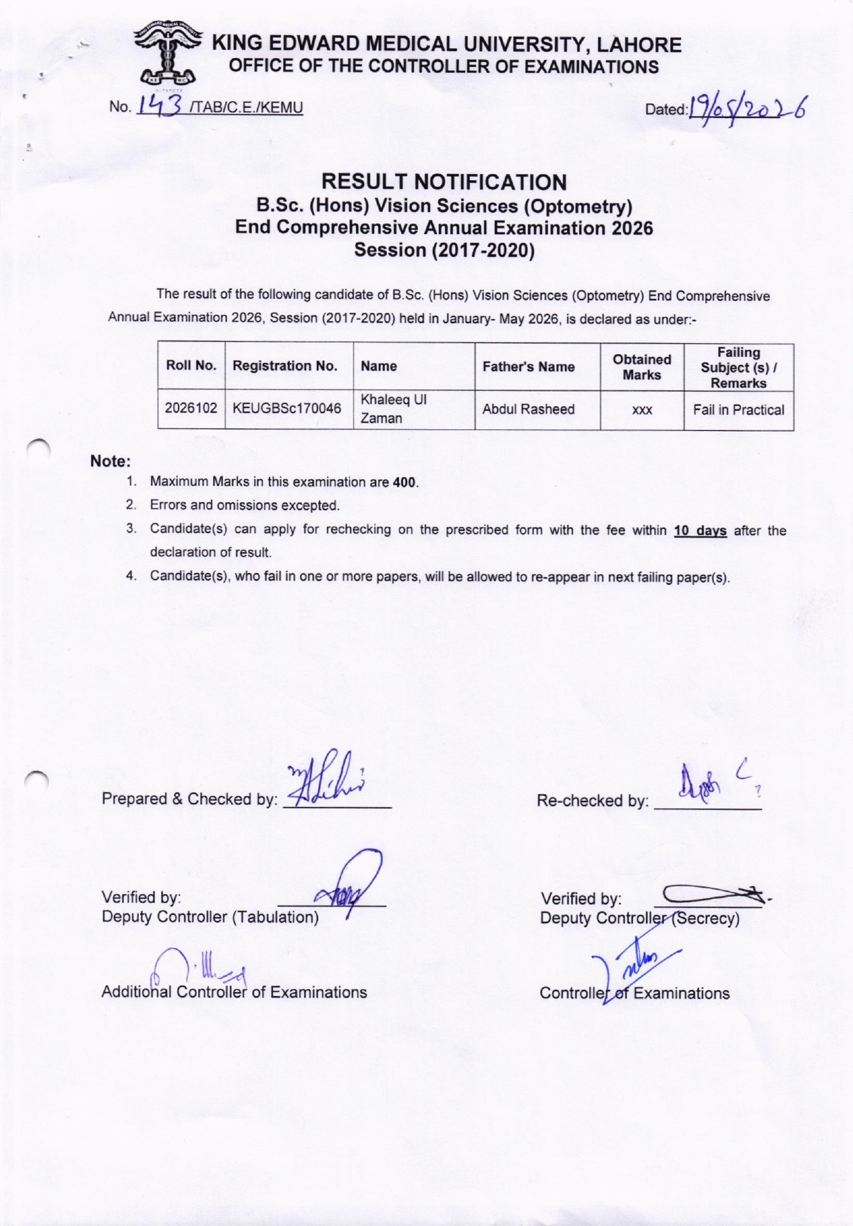 KEMU BSc Hons AVS Programs Exams Result 2026 Announced KEMU BSc Hons AVS Programs Exams Result 2026 Announced