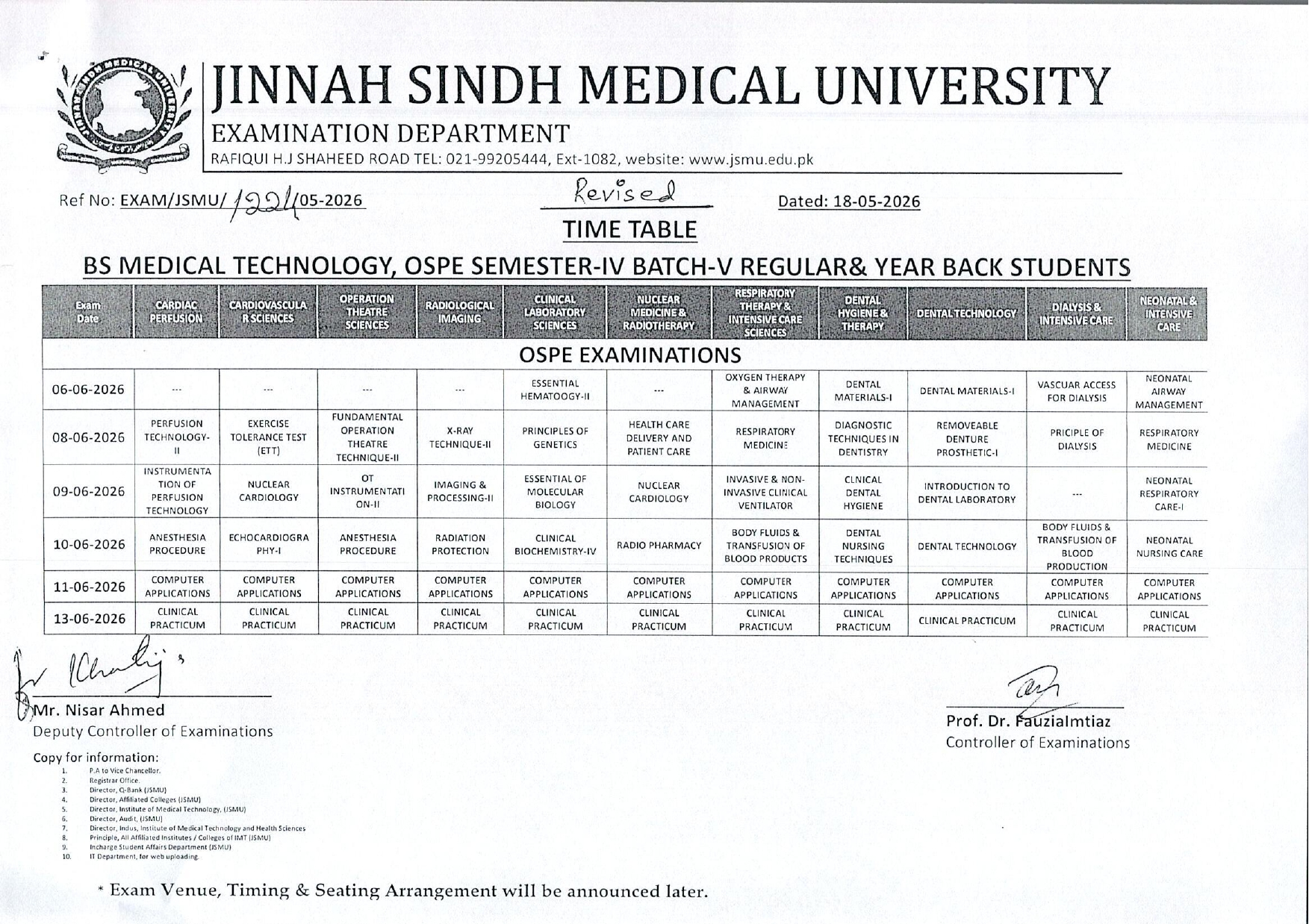 JSMU Revised Date Sheet 2026 Announced for BSMT Exams JSMU Revised Date Sheet 2026 Announced for BSMT Exams
