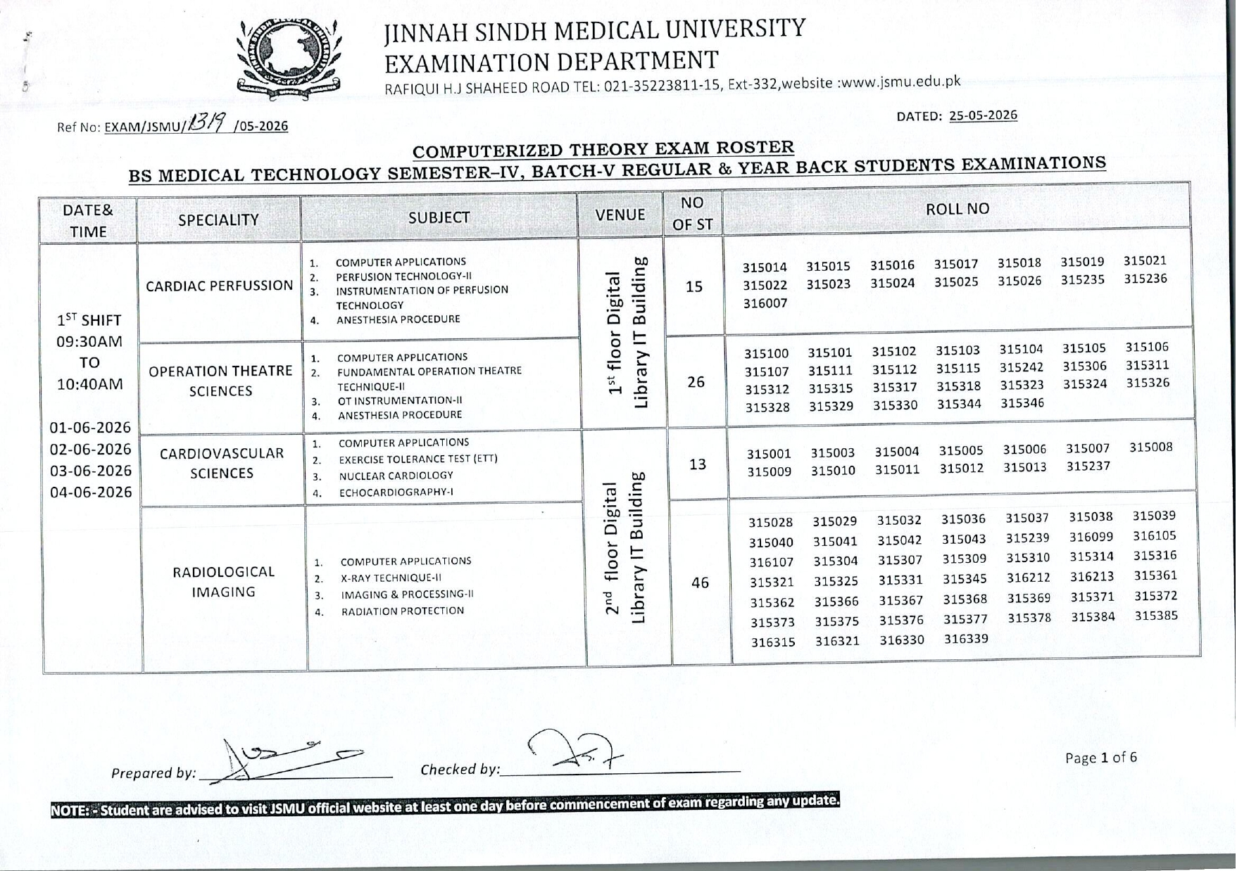 JSMU Date Sheet 2026 for BSMT Semester IV Released JSMU Date Sheet 2026 for BSMT Semester IV Released