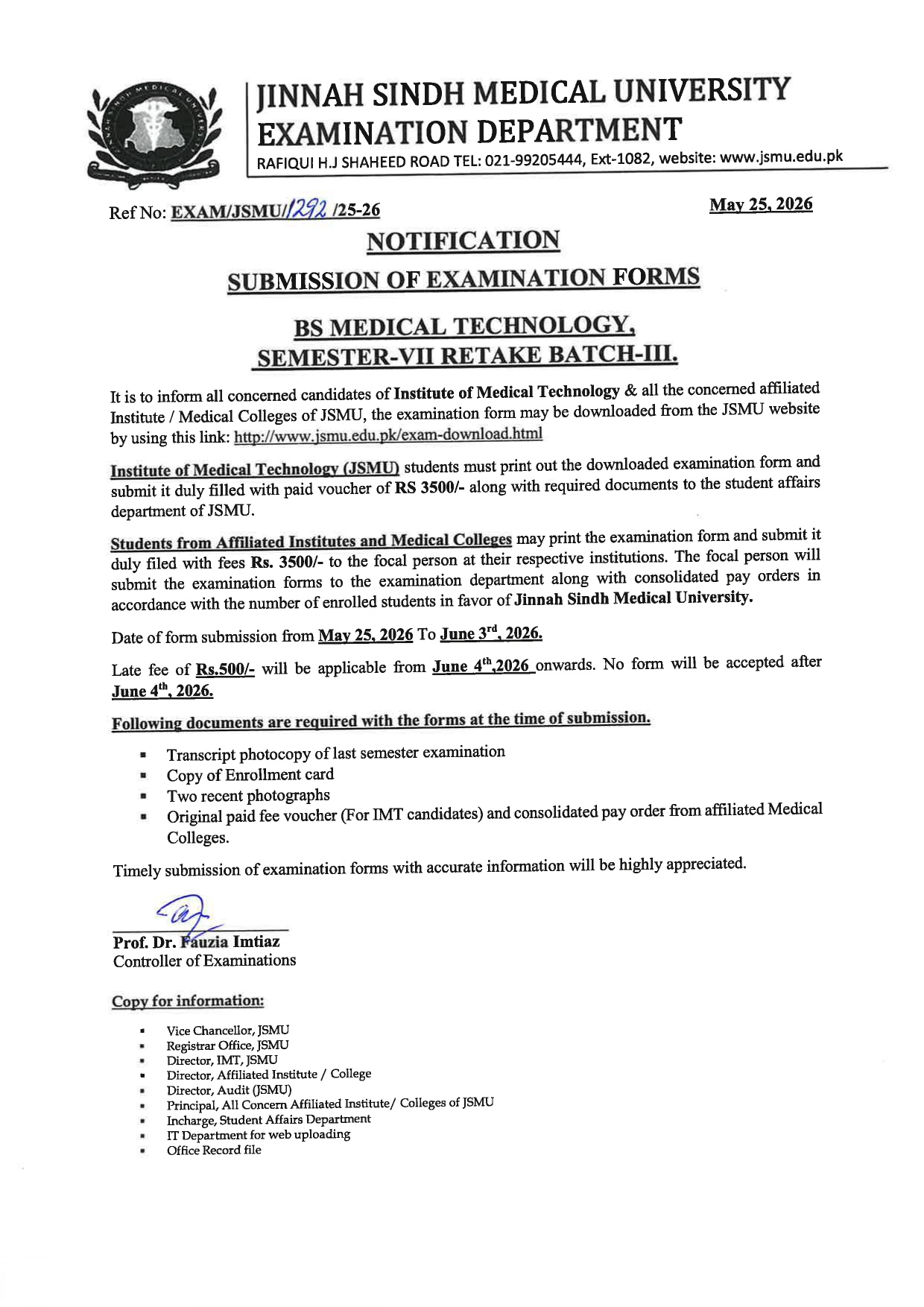 JSMU Exam Form Submission Notice 2026 for BSMT Released JSMU Exam Form Submission Notice 2026 for BSMT Released