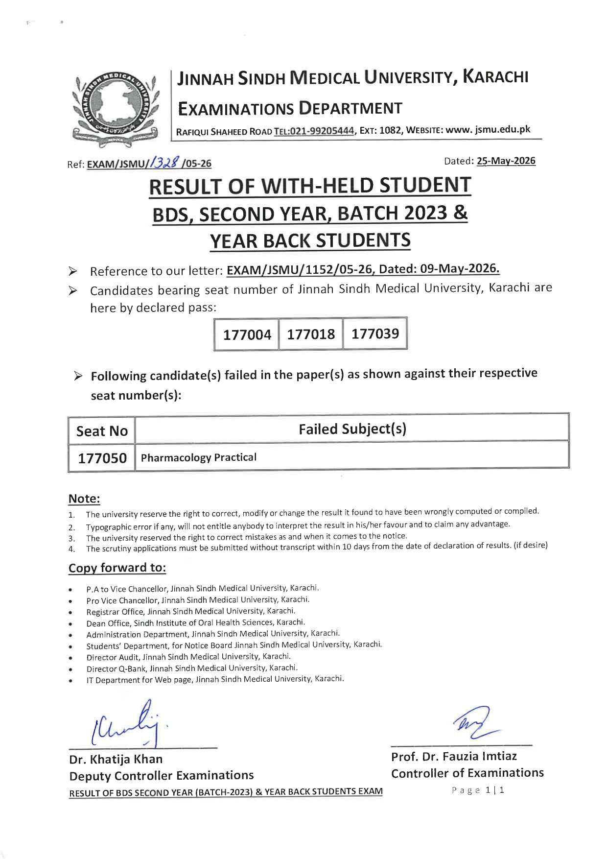 JSMU Result 2026 for BDS 2nd Year Released