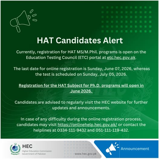 HEC MS & MPhil HAT Registration & Test Dates for 2026