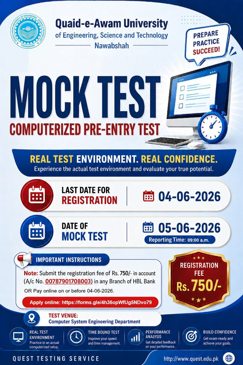 QUEST Mock Test Schedule 2026 Announced for Pre Entry Test QUEST Mock Test Schedule 2026 Announced for Pre Entry Test