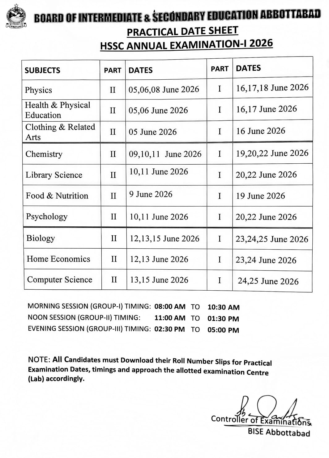 BISE Abbottabad HSSC Dates 2026–Download Slip Now