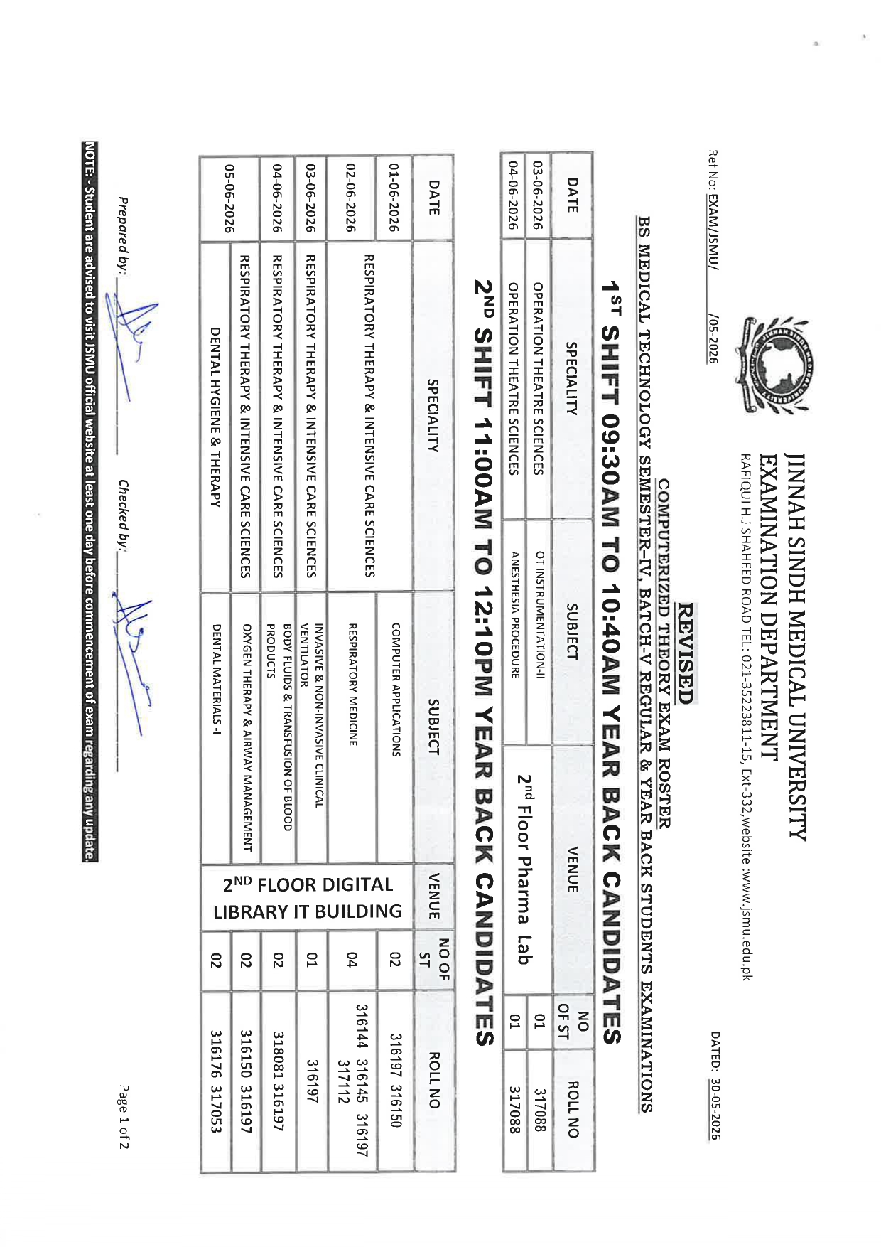 JSMU Date Sheet 2026 Announced for BSMT Semester IV Exams