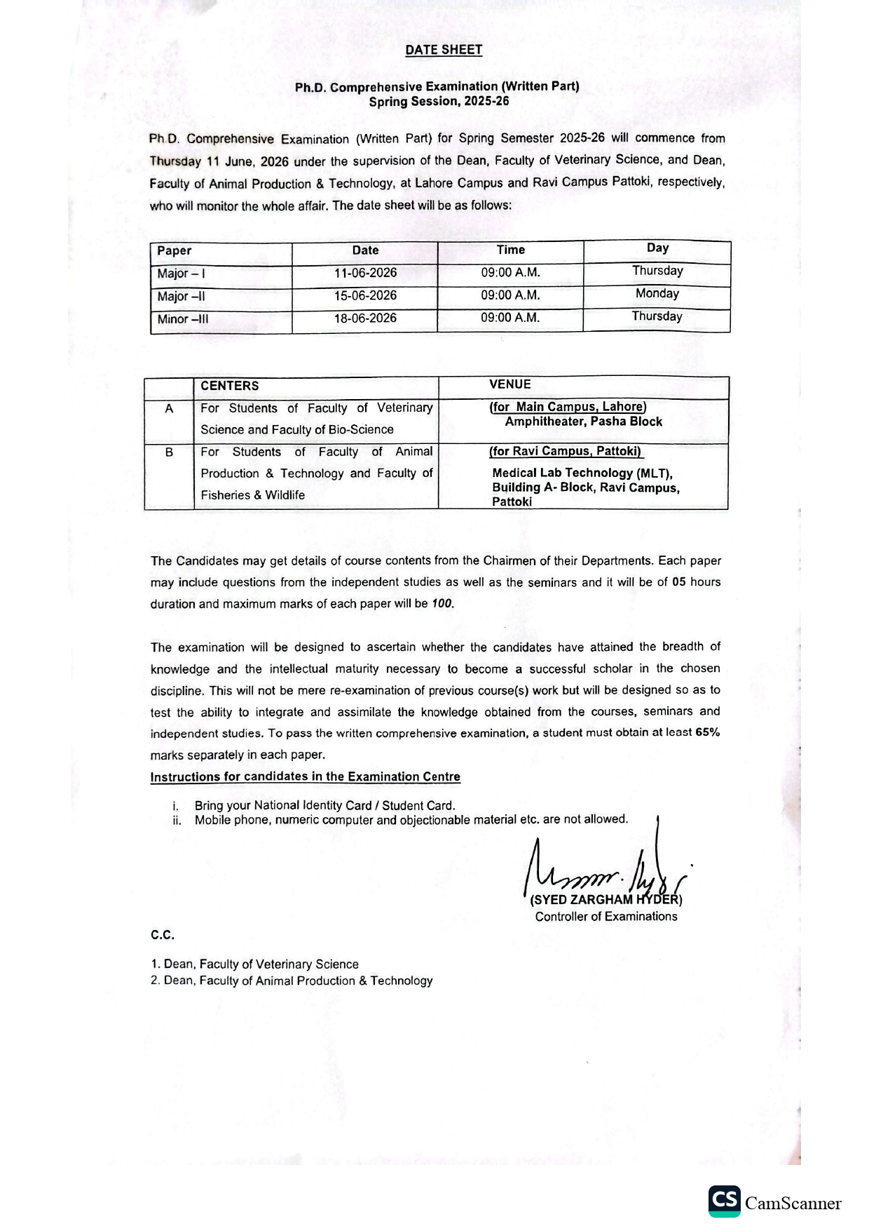 UVAS Date Sheet 2026 Released for PhD Comprehensive Written Exams UVAS Date Sheet 2026 Released for PhD Comprehensive Written Exams