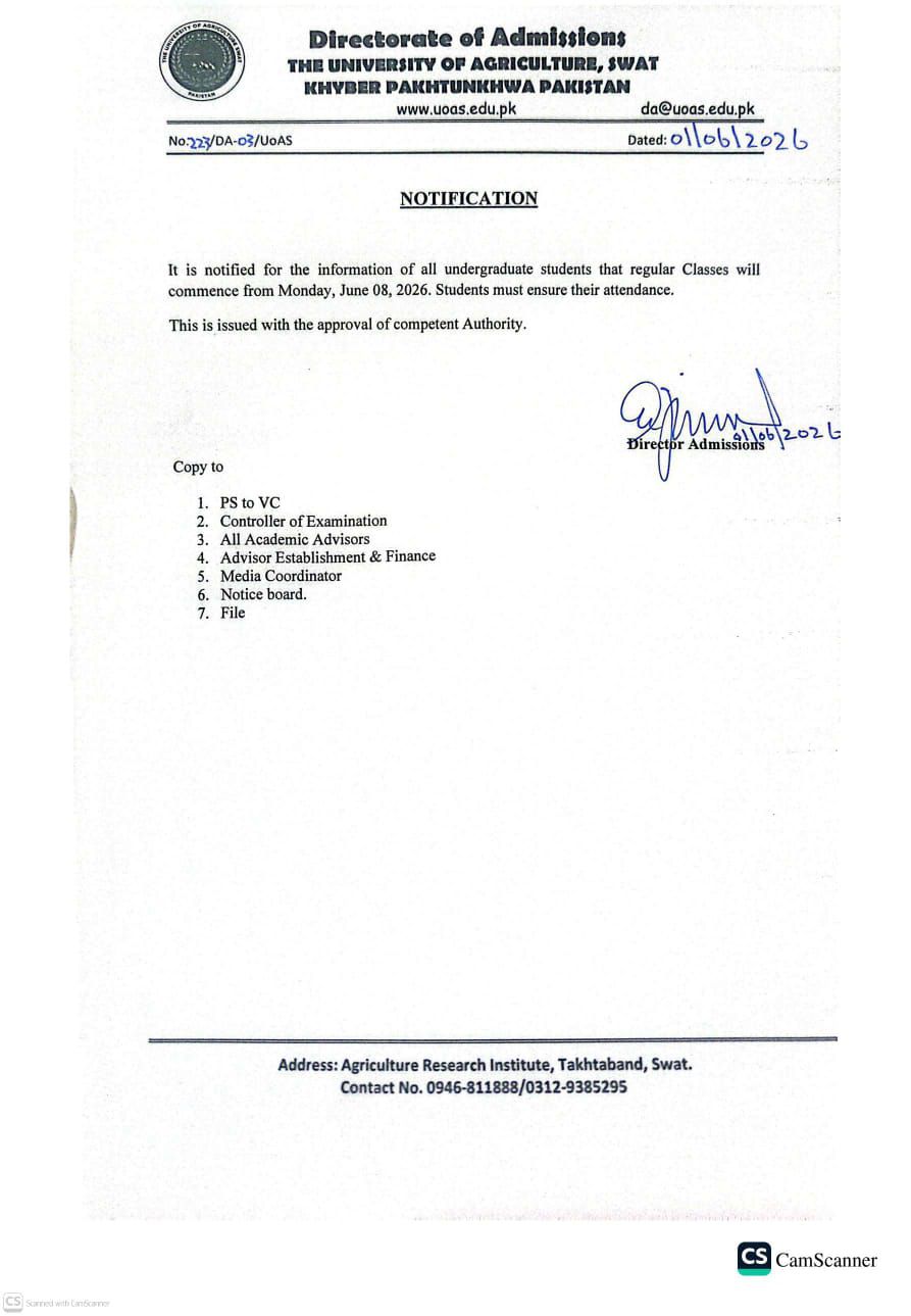 UOAS Issues Classes Commencement Notice for All UG Students 2026 UOAS Issues Classes Commencement Notice for All UG Students 2026