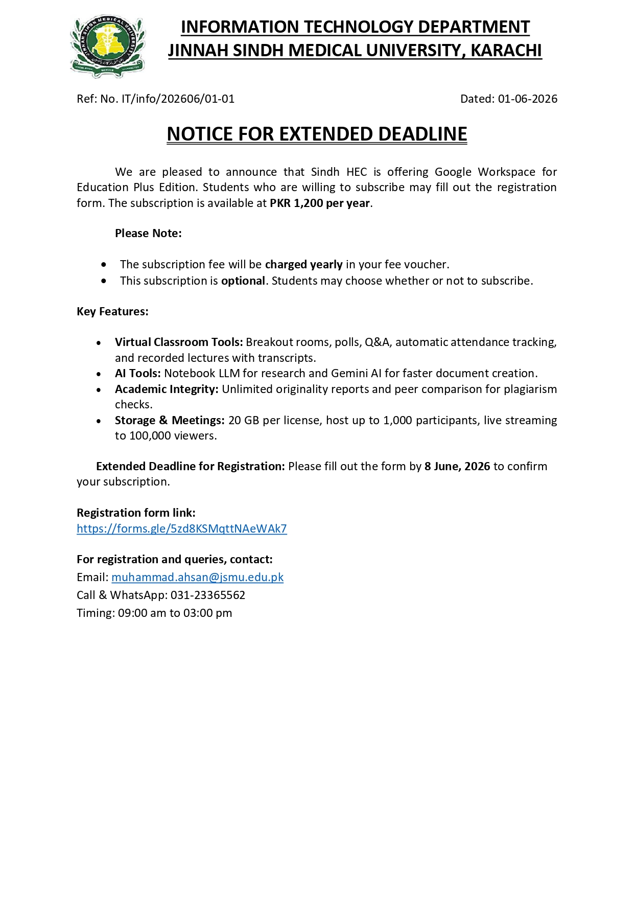 JSMU Extends Google Workspace Subscription Deadline for Students 2026 JSMU Extends Google Workspace Subscription Deadline for Students 2026