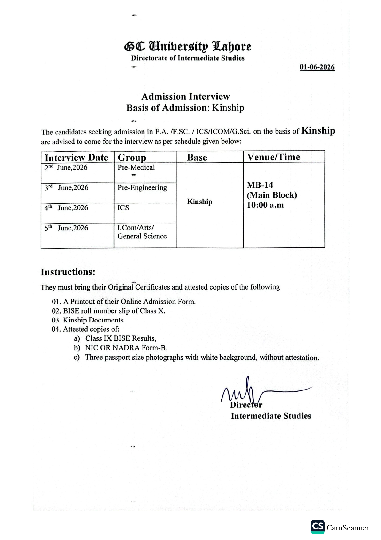 GCU Interview Schedule 2026 Released for Kinship-Based Admissions
