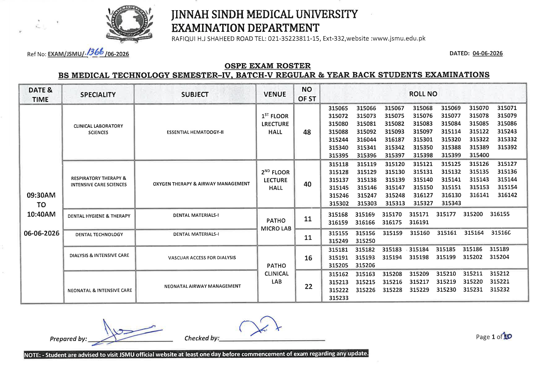 JSMU Releases BSMT Program Exams Date Sheet 2026