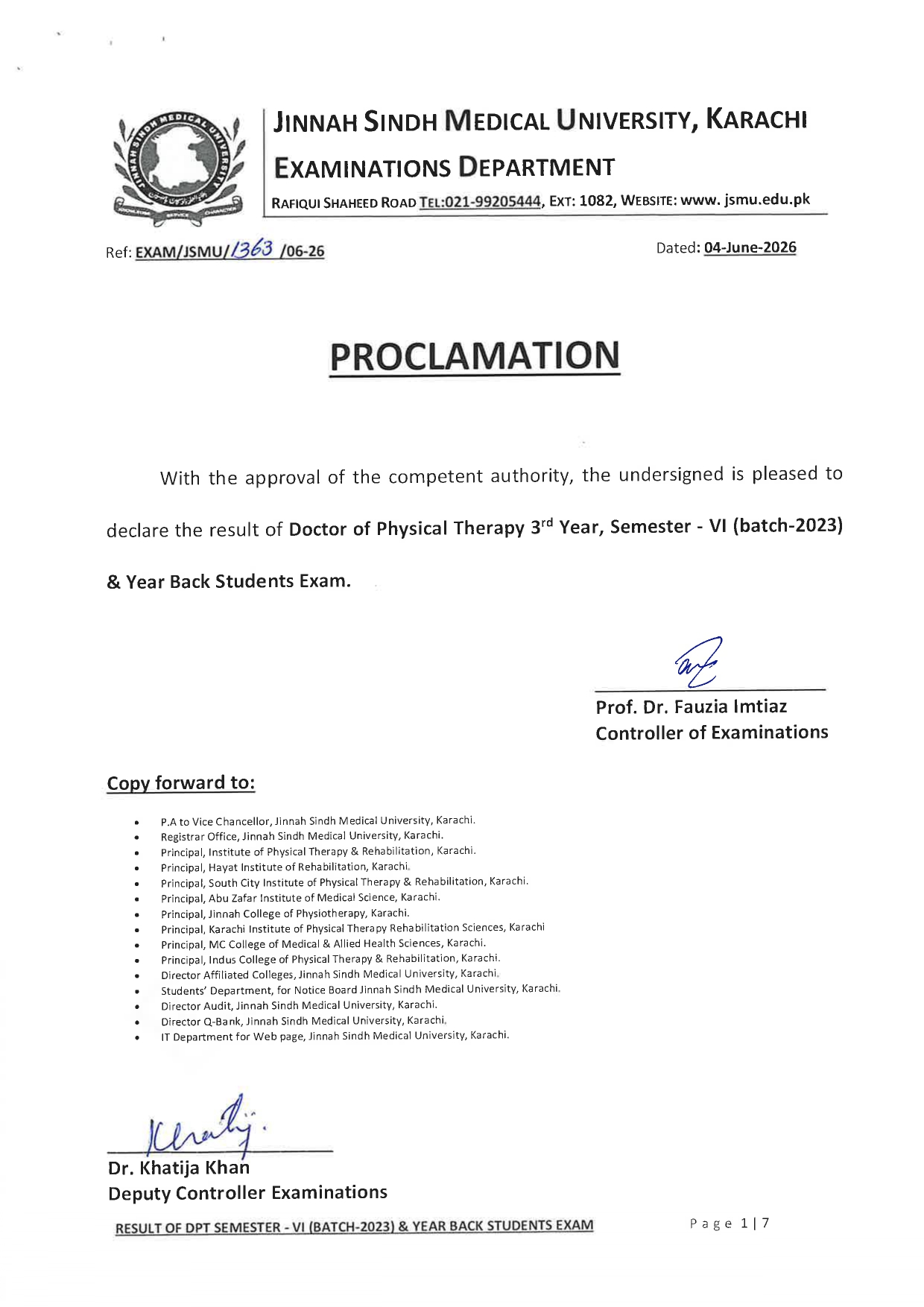 JSMU DPT Semester VI Batch 2023 & YB Exams Result 2026 Announced