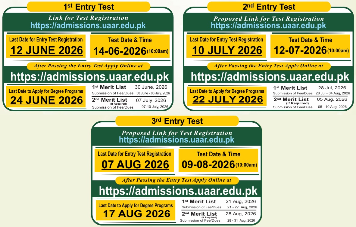 PMASAAUR Entry Test Schedule 2026 Announced for Admissions