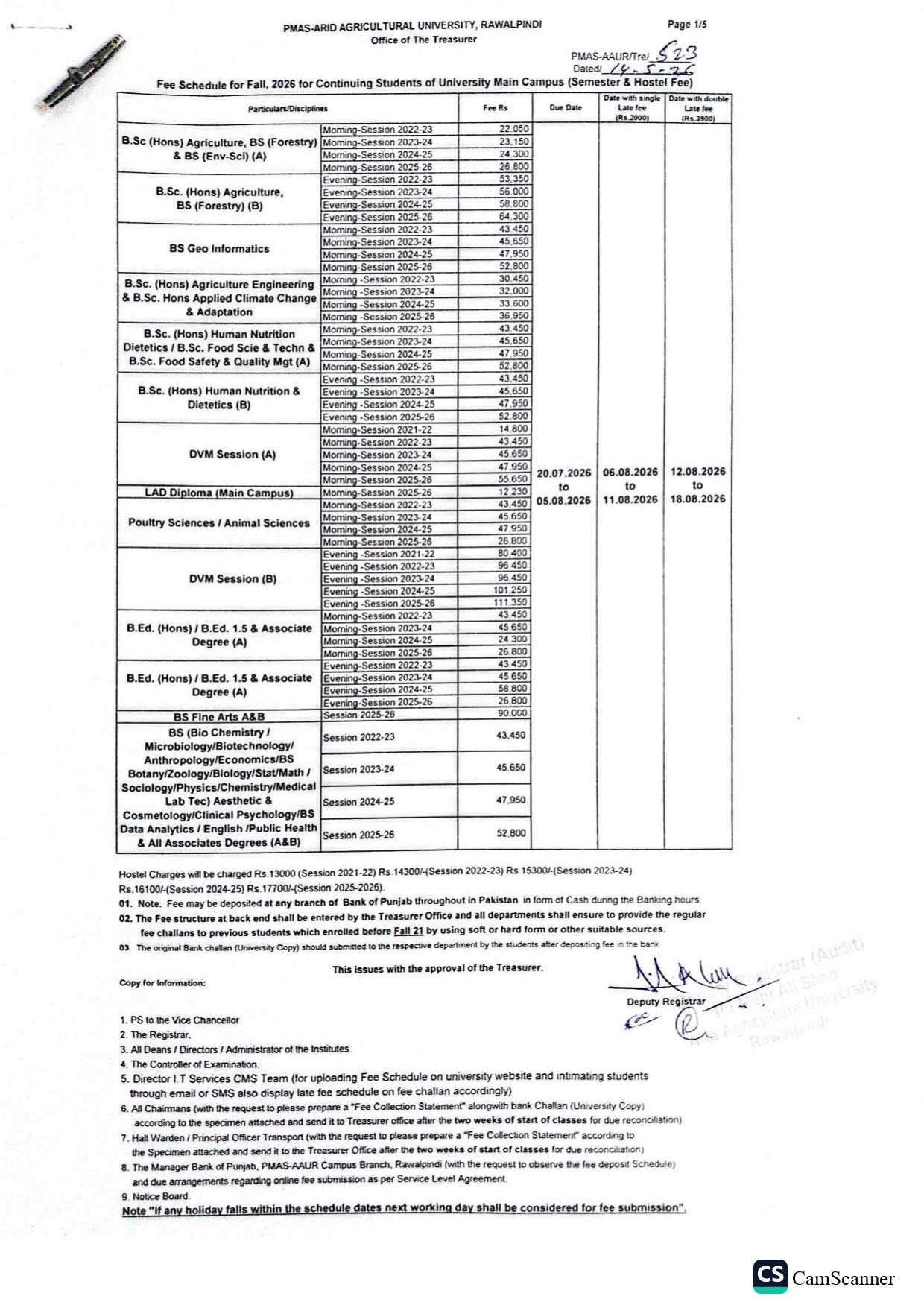 PMASAAUR Fee Schedule 2026 Announced for Continuing Students