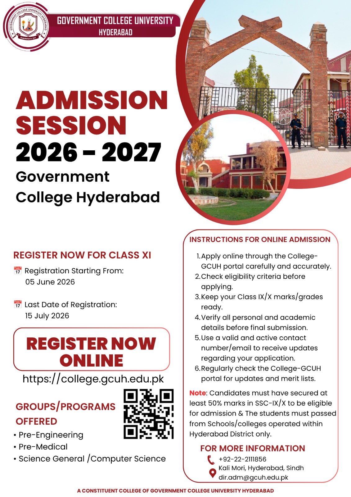 GCUH Opens Online Registration for Admission Session 2026-27