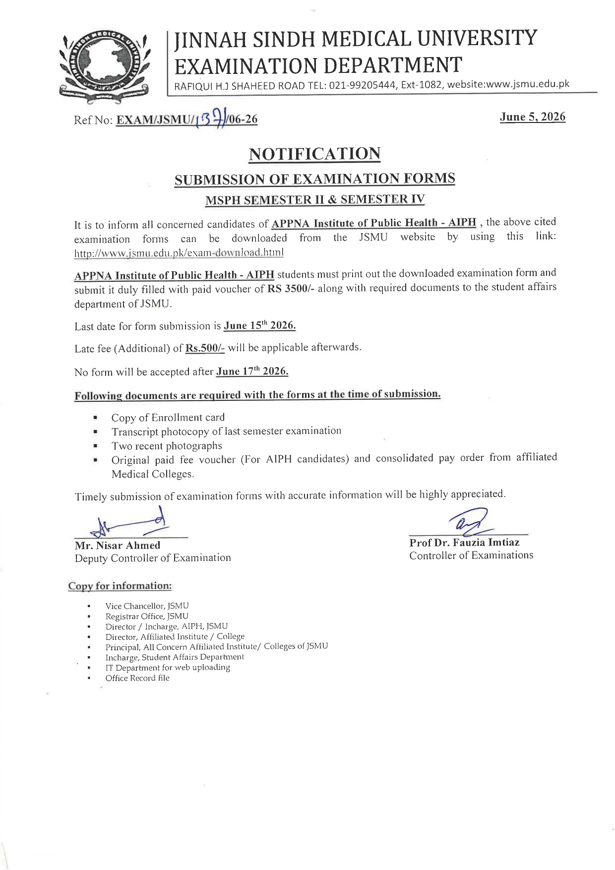 JSMU Exam Form & Fee Notice 2026 for MSPH Semester II & IV Exams Released