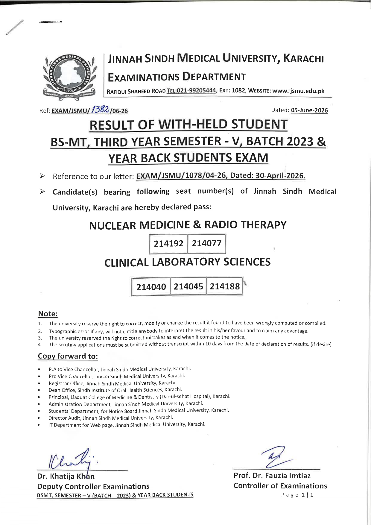 JSMU Releases BSMT Program Exam Results 2026 JSMU Releases BSMT Program Exam Results 2026