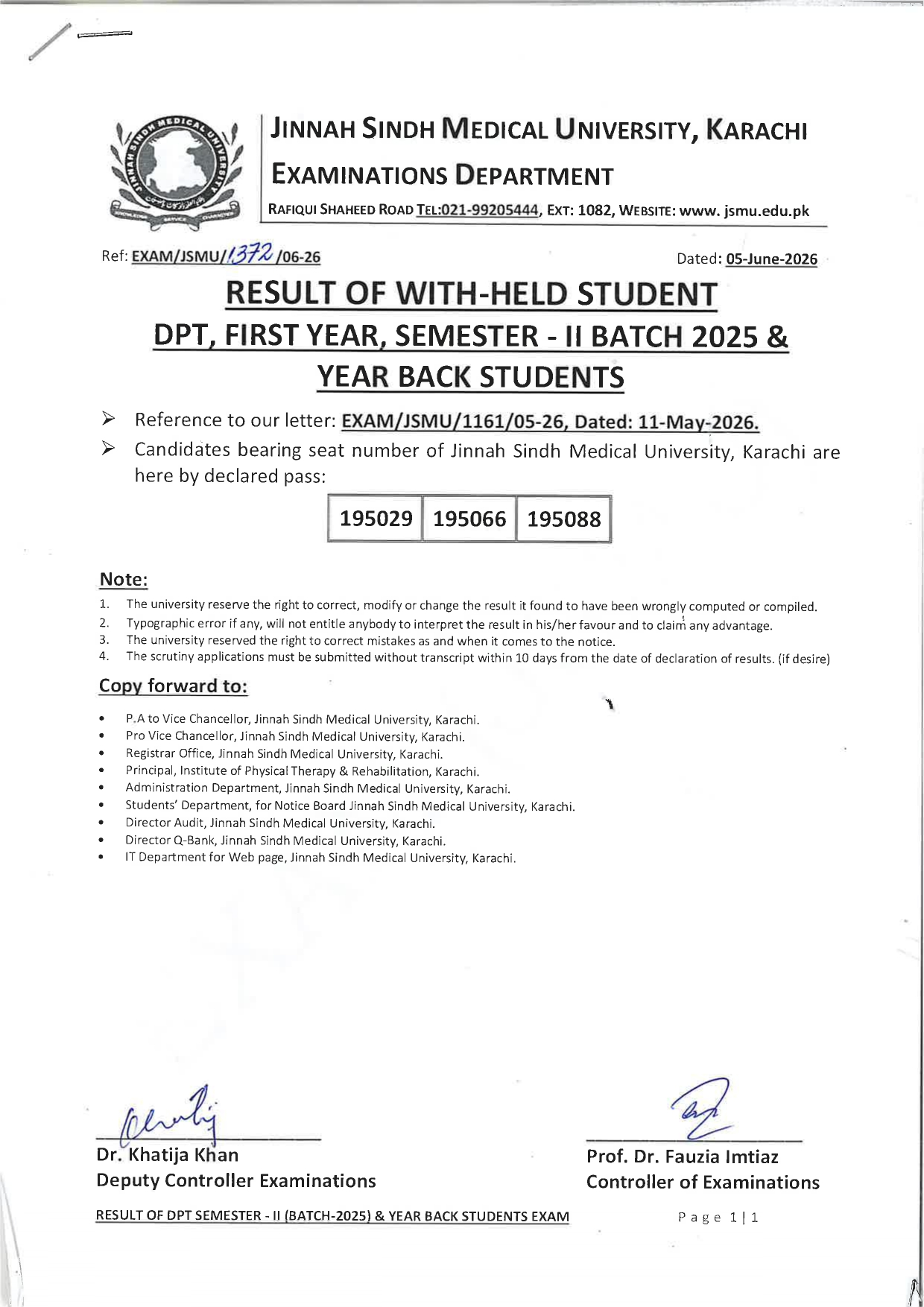 JSMU Releases DPT Program Exams Results 2026 JSMU Releases DPT Program Exams Results 2026