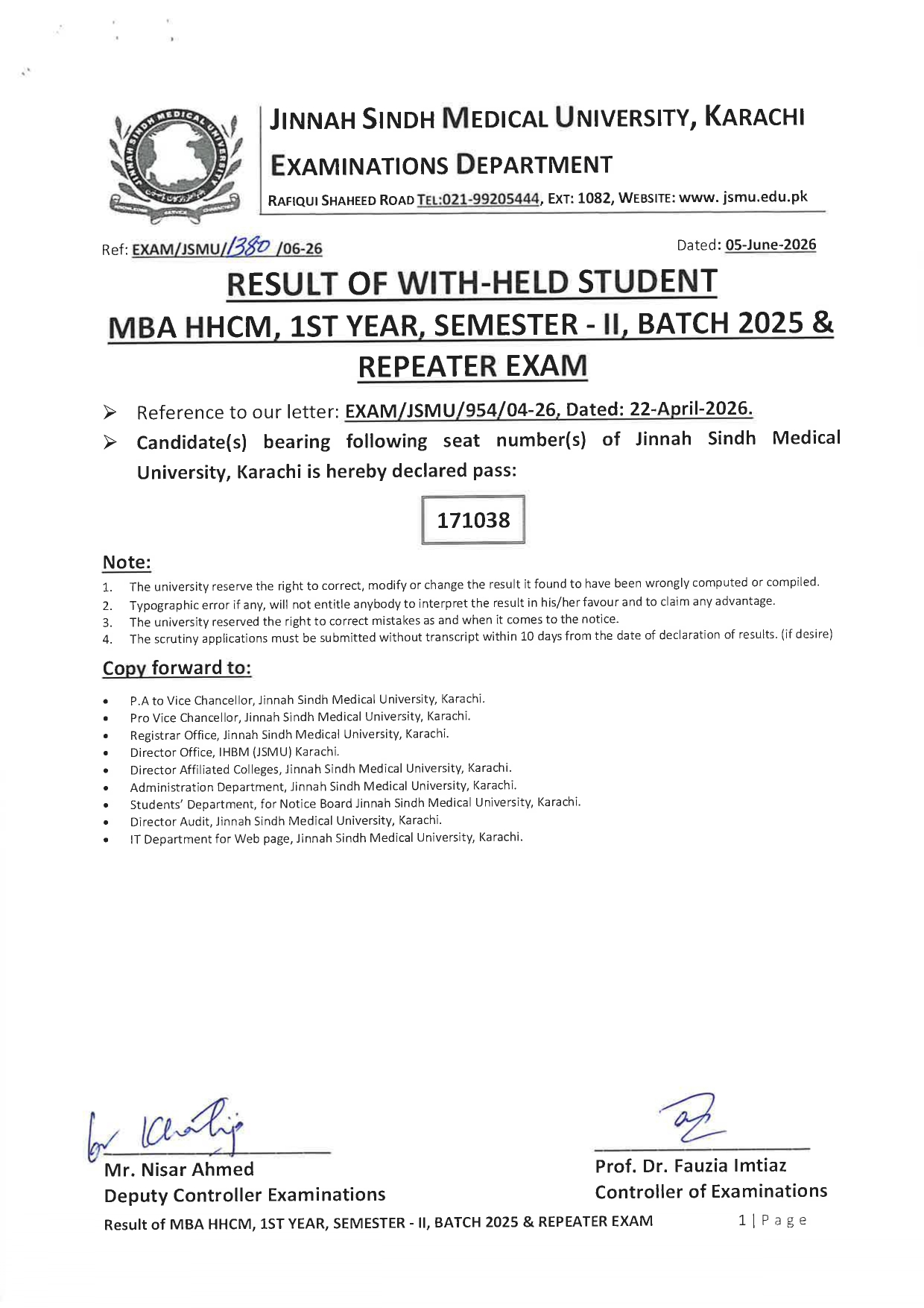 JSMU Announces MBA HHCM Program Results 2026
