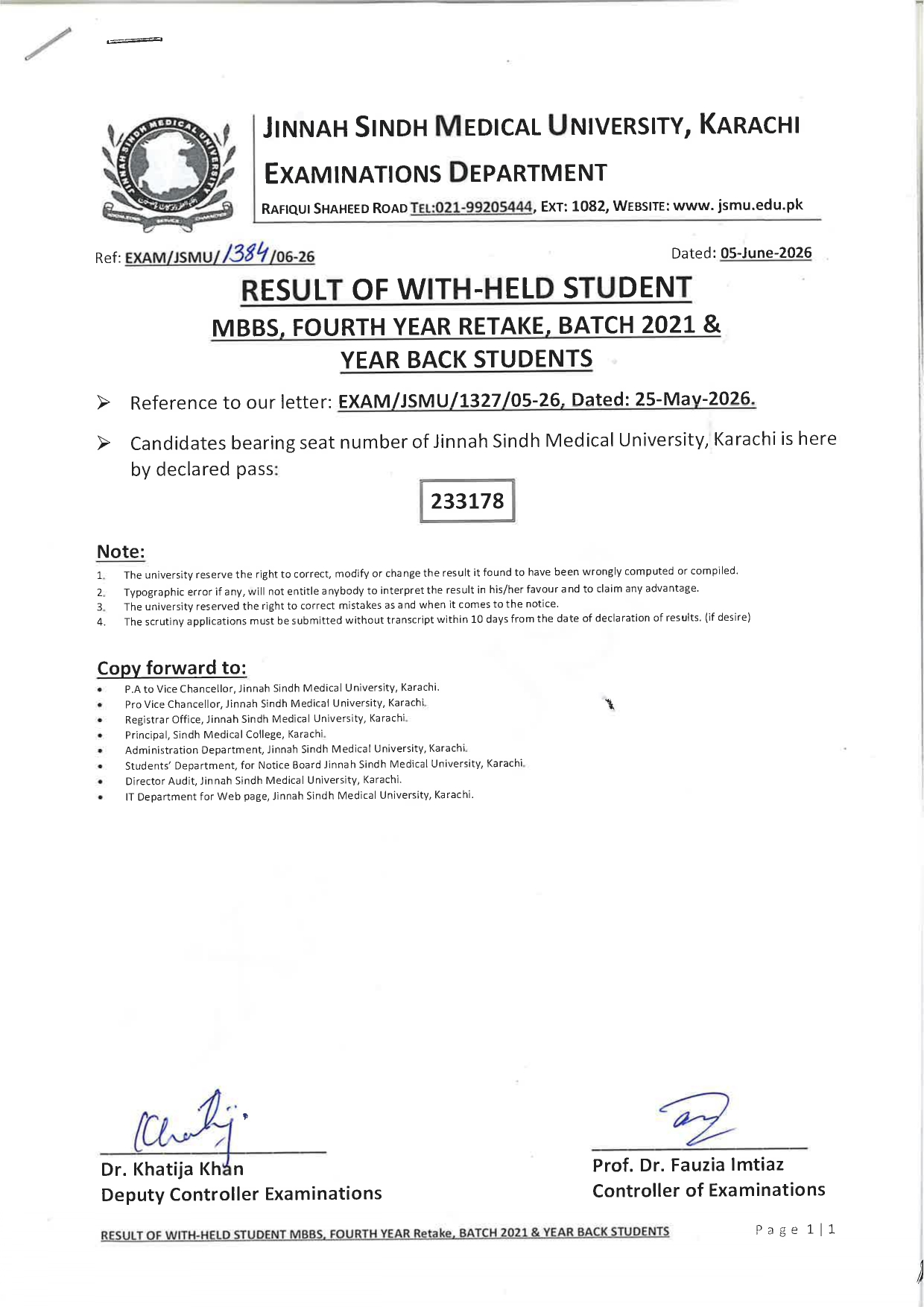 JSMU Releases MBBS 4th Year Retake Exam Results 2026 Update JSMU Releases MBBS 4th Year Retake Exam Results 2026 Update