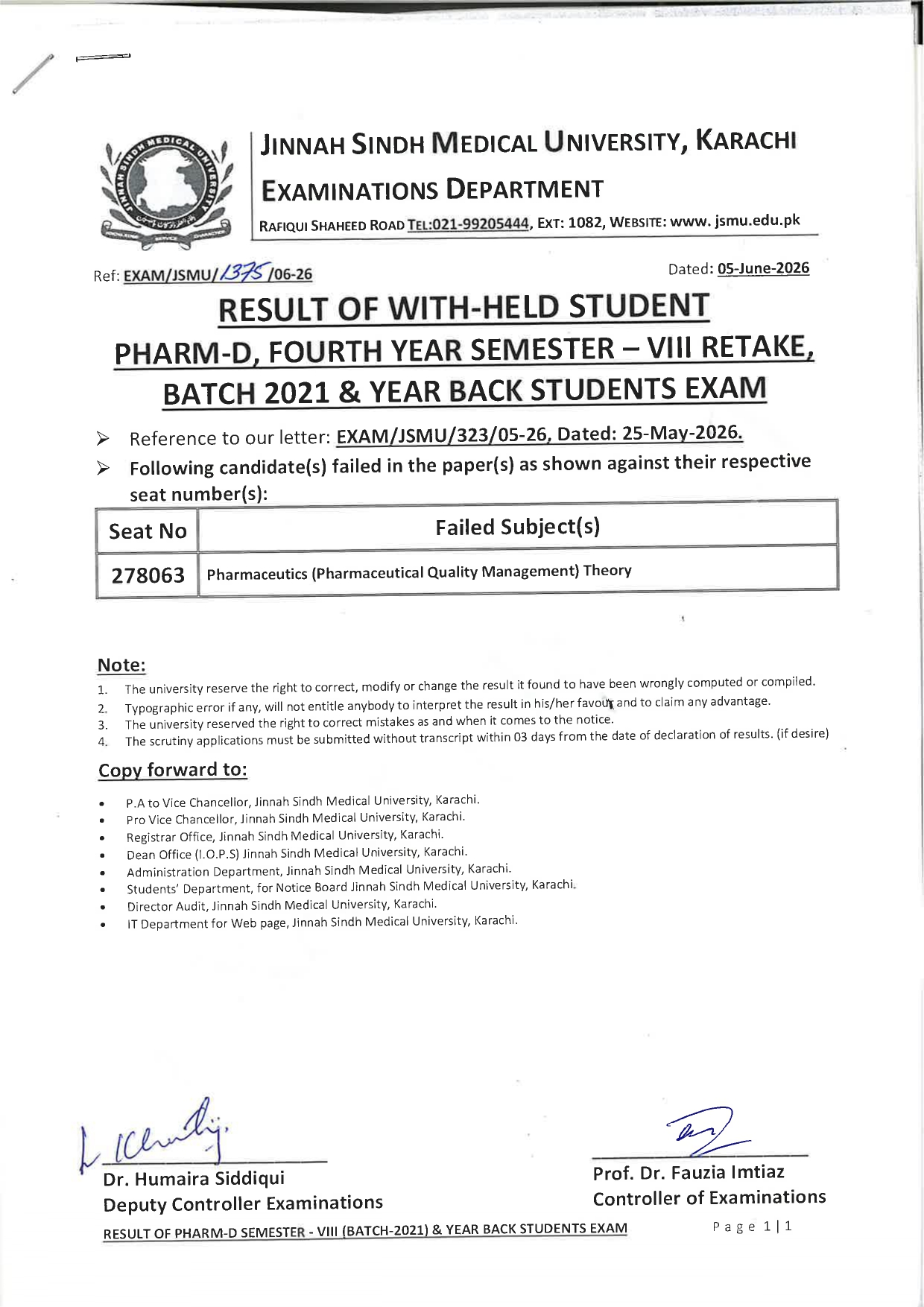 JSMU Announces Result 2026 for PharmD Semester VIII Retake Exams JSMU Announces Result 2026 for PharmD Semester VIII Retake Exams