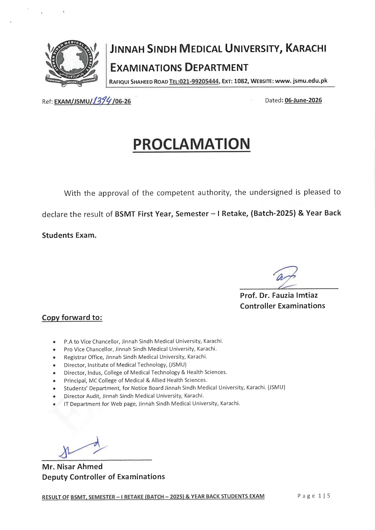 JSMU BSMT Exams Result 2026 Released Online JSMU BSMT Exams Result 2026 Released Online