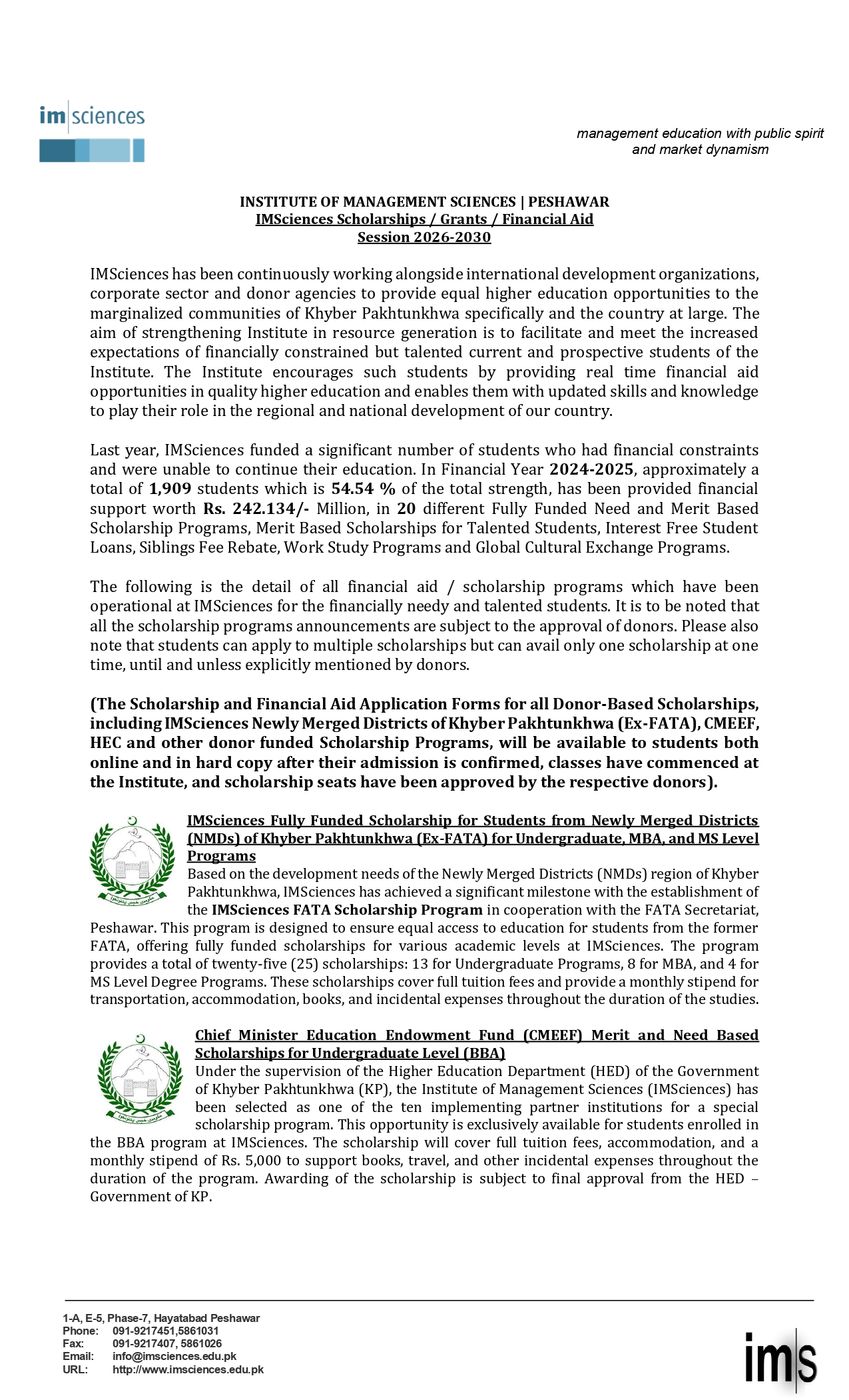 IMS Scholarships & Financial Aid Notice 2026 Announced