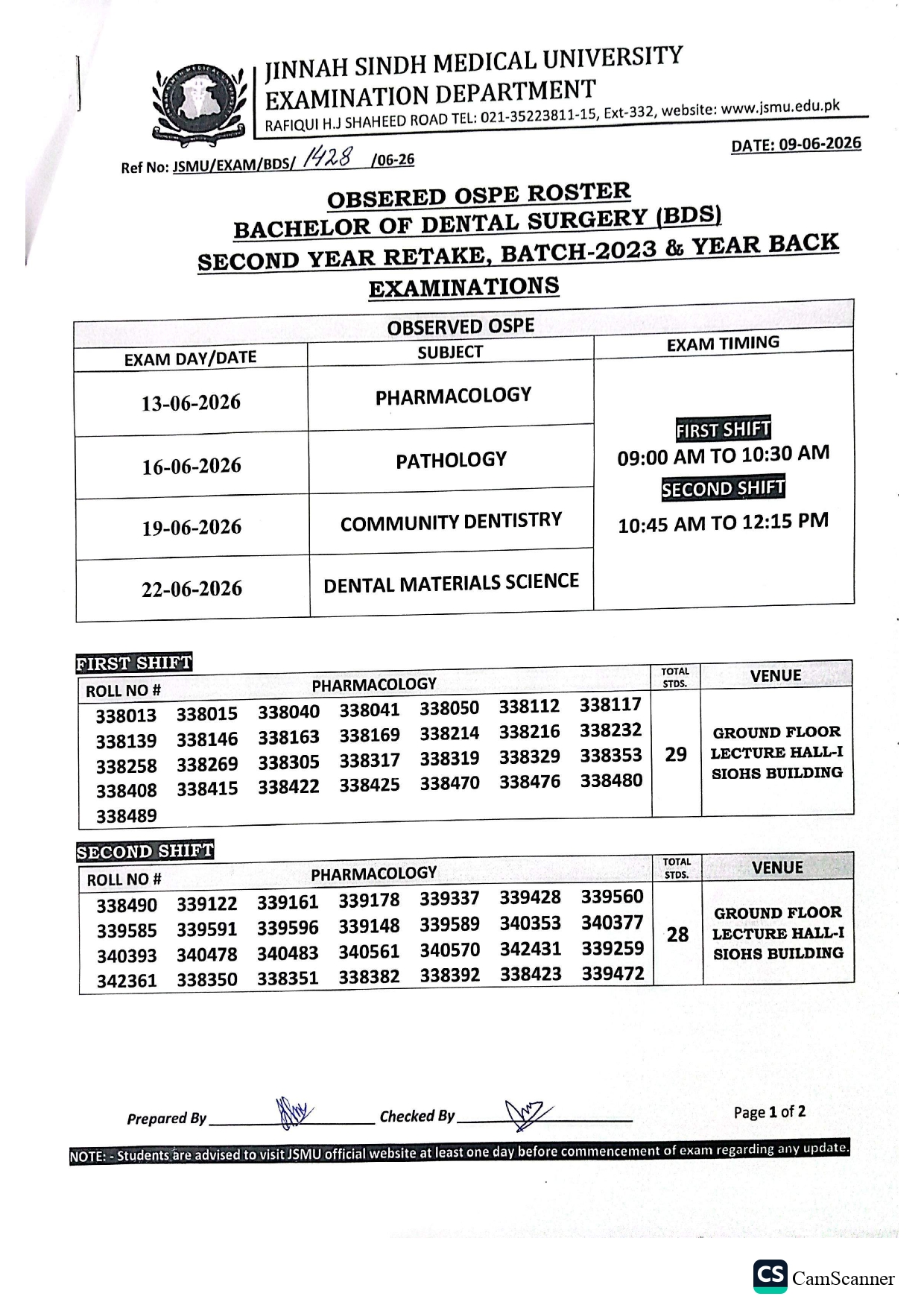 JSMU Announces Observed OSPE Roster Date Sheet for BDS 2nd Year Exams 2026 JSMU Announces Observed OSPE Roster Date Sheet for BDS 2nd Year Exams 2026