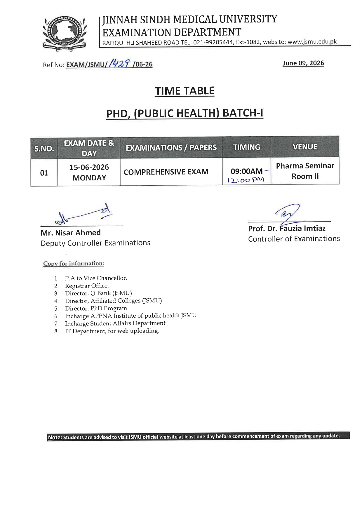 JSMU Time Table 2026 Released for PhD Public Health Exams JSMU Time Table 2026 Released for PhD Public Health Exams