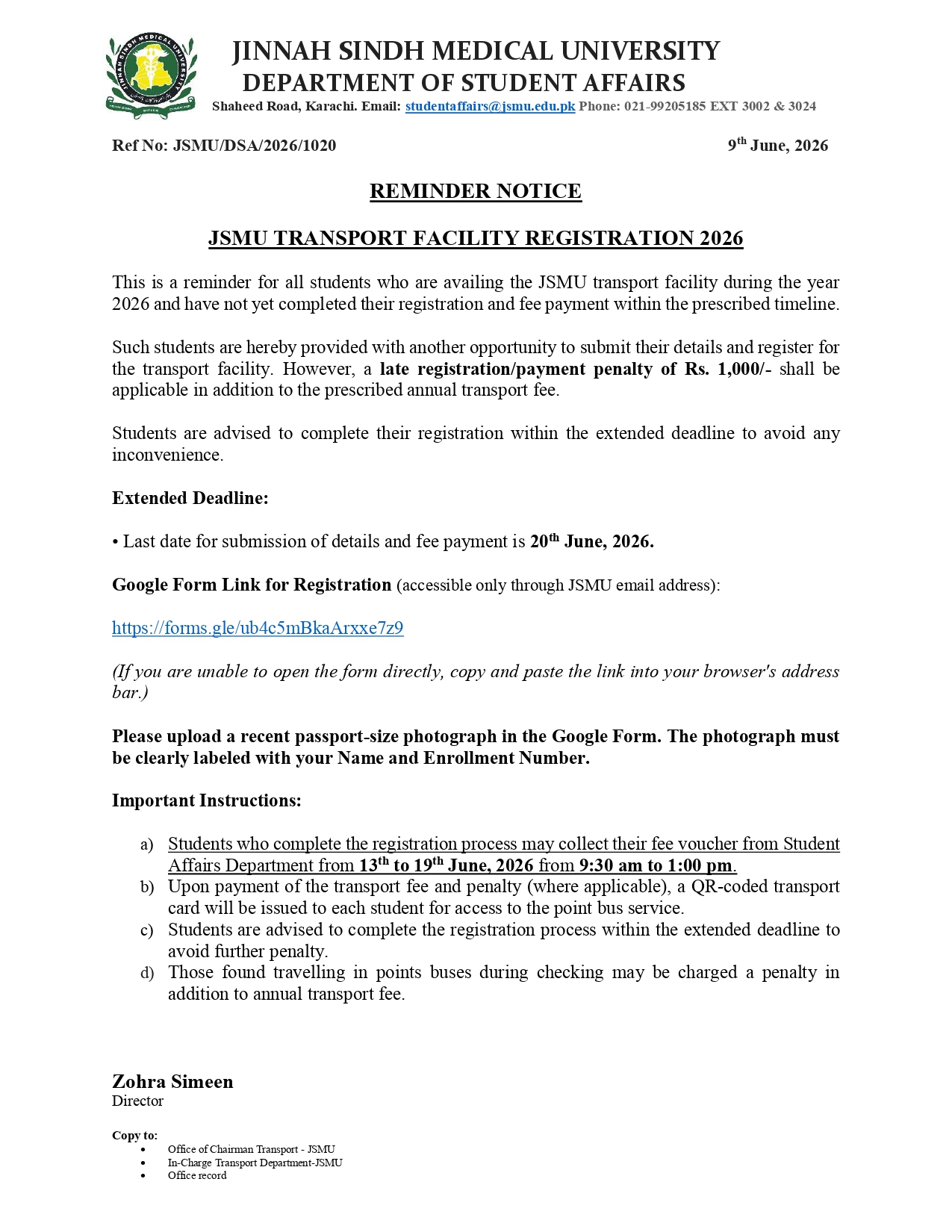 JSMU Transport Fee & Registration Notice 2026 Announced for Students JSMU Transport Fee & Registration Notice 2026 Announced for Students