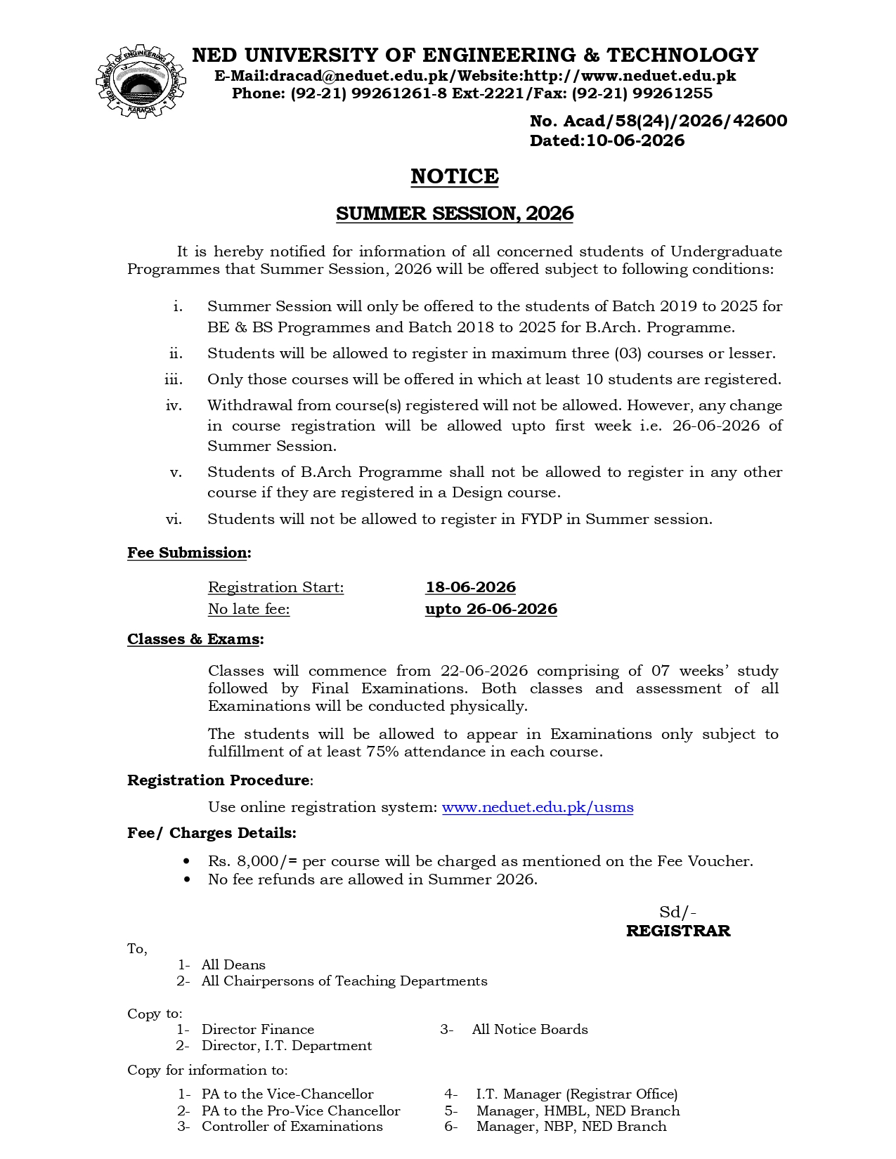 NEDUET Registration Notice 2026 Announced for Summer Session NEDUET Registration Notice 2026 Announced for Summer Session