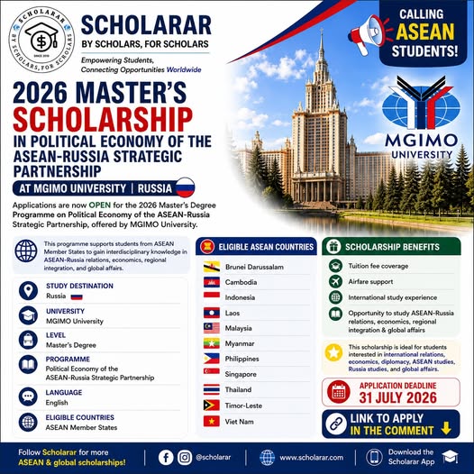 MGIMO ASEAN Russia Master Scholarship 2026 Open MGIMO ASEAN Russia Master Scholarship 2026 Open