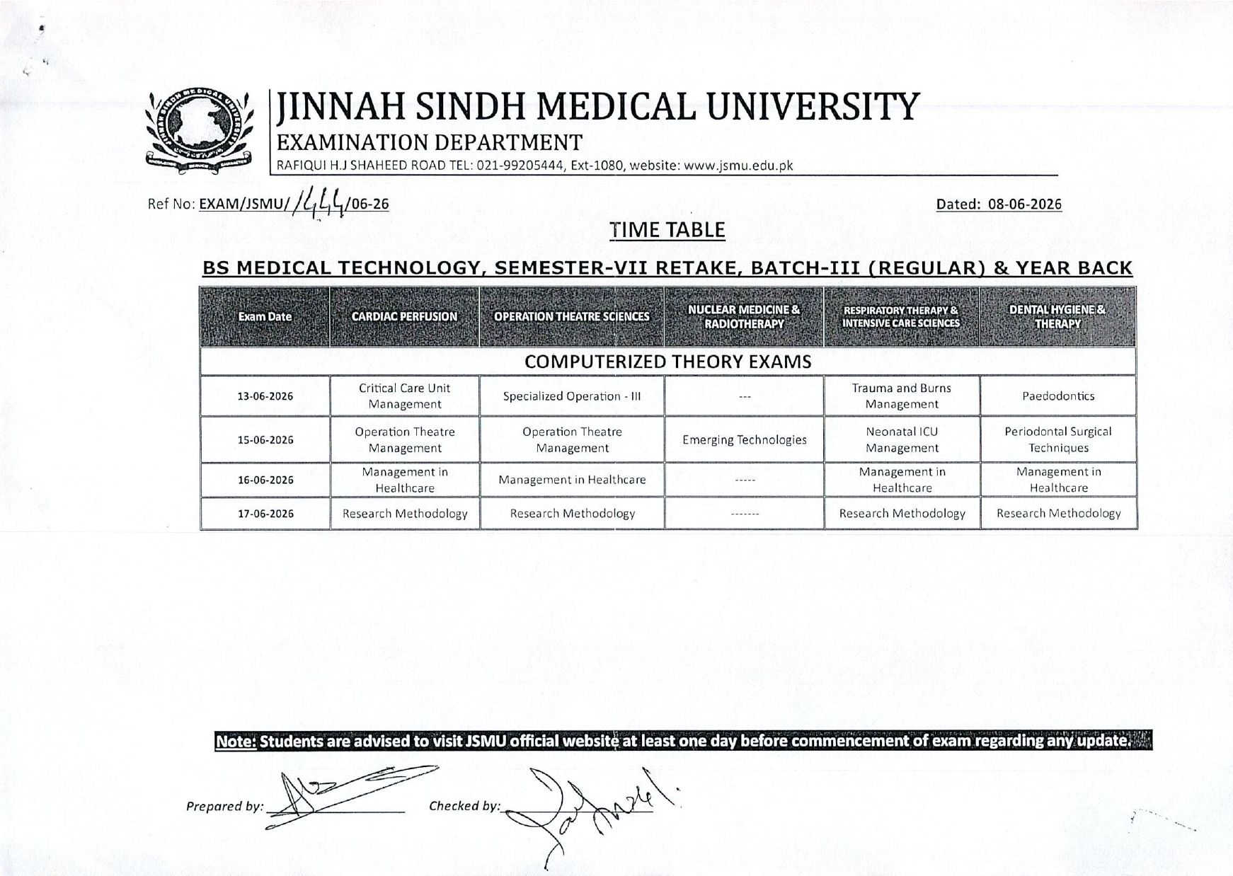 JSMU Announces Time Table 2026 for BSMT Sem VII Retake Batch III Exams JSMU Announces Time Table 2026 for BSMT Sem VII Retake Batch III Exams