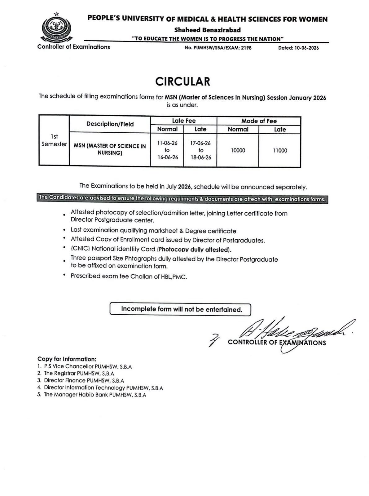 PUMHS MSN Session January 2026 Exam Form & Fee Notice Announced PUMHS MSN Session January 2026 Exam Form & Fee Notice Announced