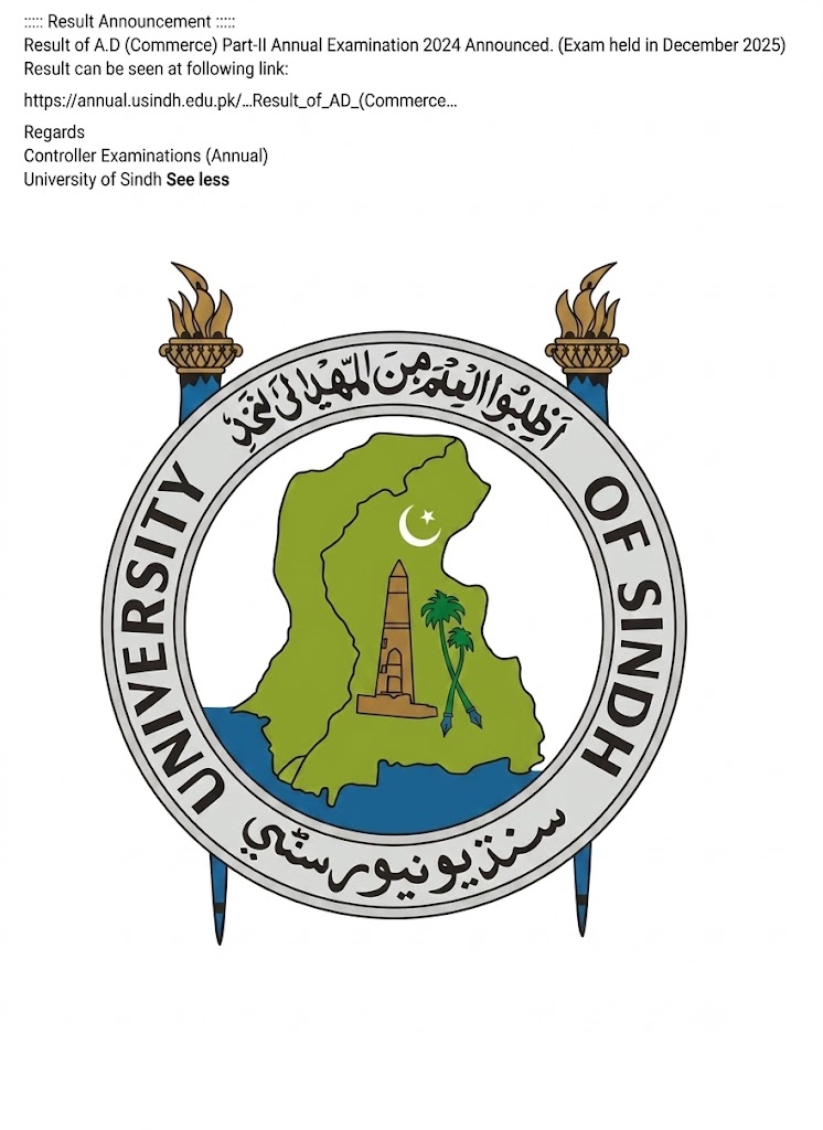 USindh Releases Result Announcement Notice 2026 for AD Com Part II Annual Exams USindh Releases Result Announcement Notice 2026 for AD Com Part II Annual Exams